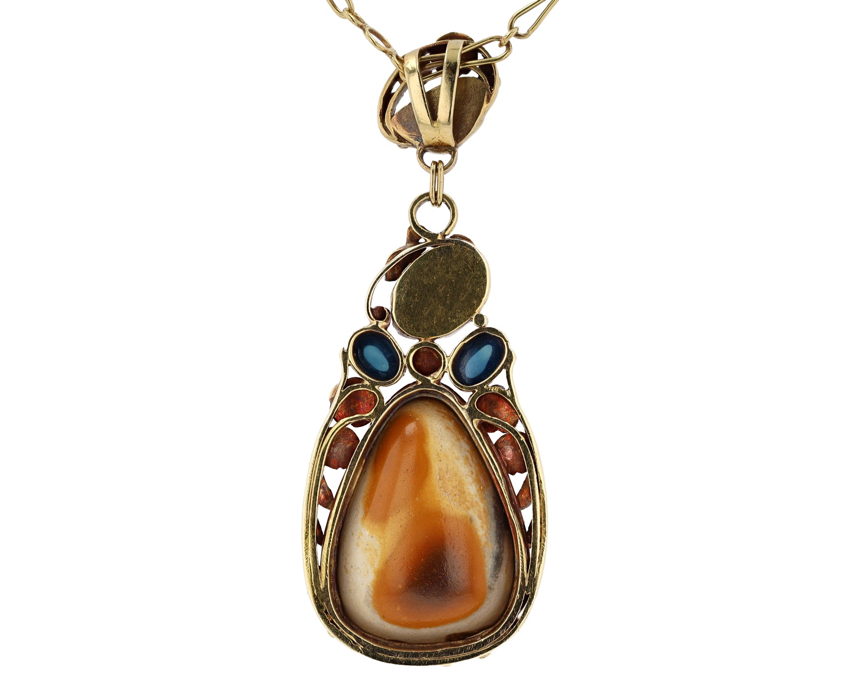 Art Nouveau Boulder Opal, Pearl & Sapphire Necklace