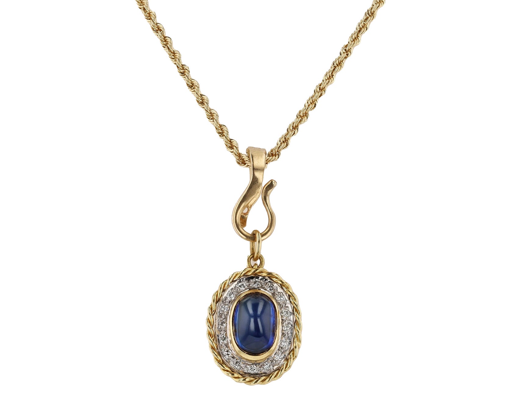 Vintage 2.50 Carat Cabochon Sapphire and Diamond Pendant Enhancer Necklace