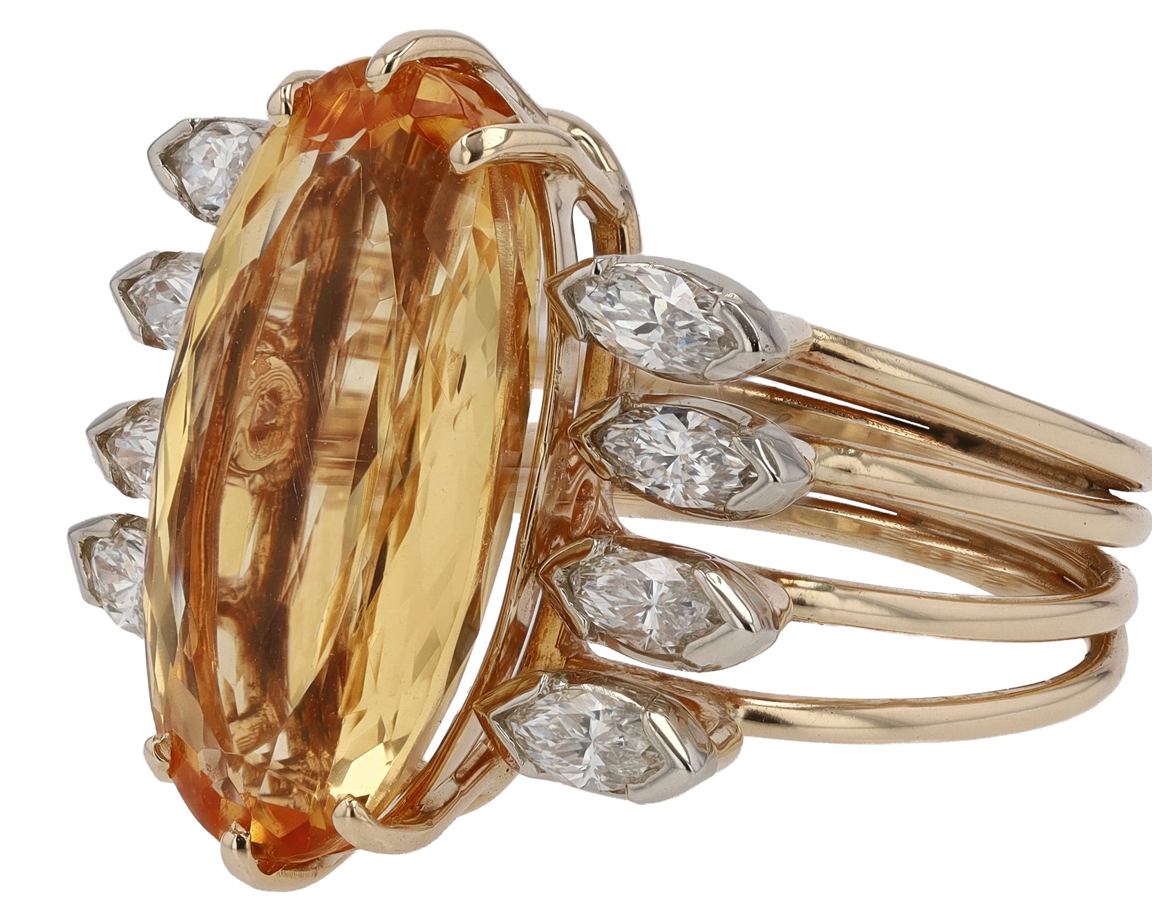 8.85ct Imperial Topaz and Marquise Diamond Cocktail Ring