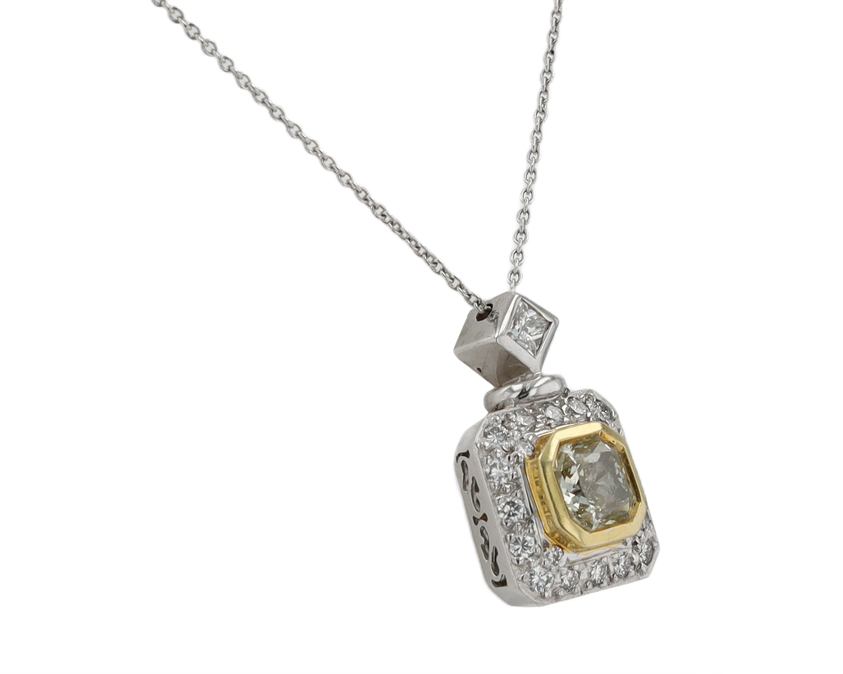 Estate Fancy Yellow Diamond Pendant Necklace