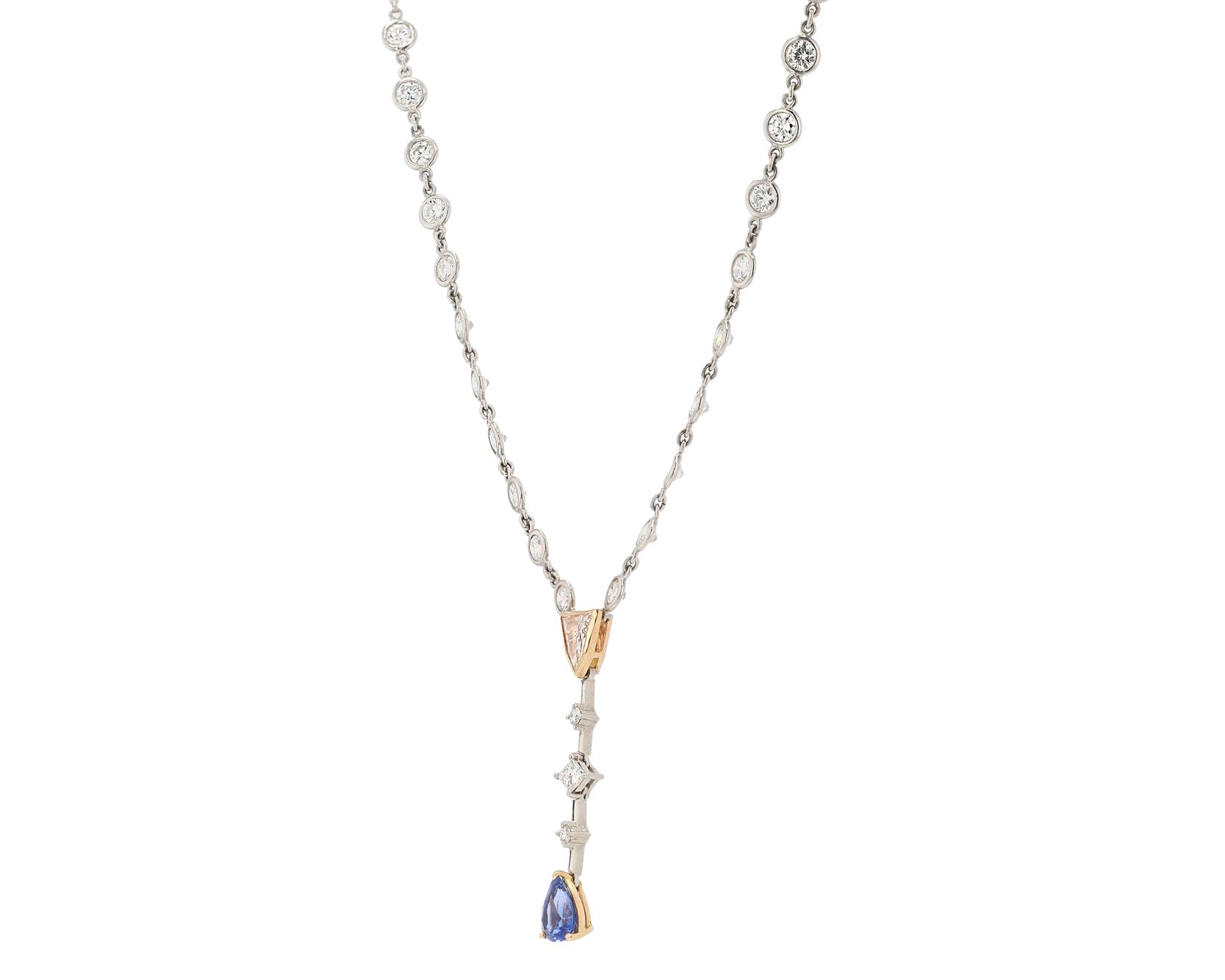 Mid Century Estate 4 Carat Diamond and Sapphire Drop Necklace