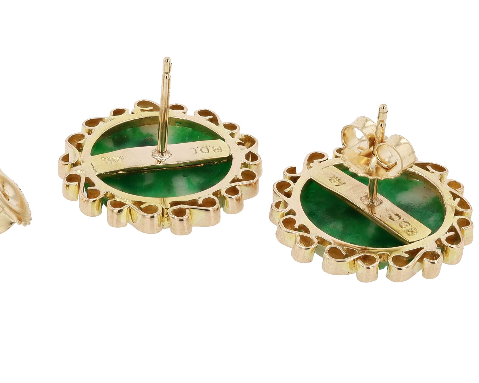 Carved Jade & 14k Yellow Gold Vintage Stud Earrings