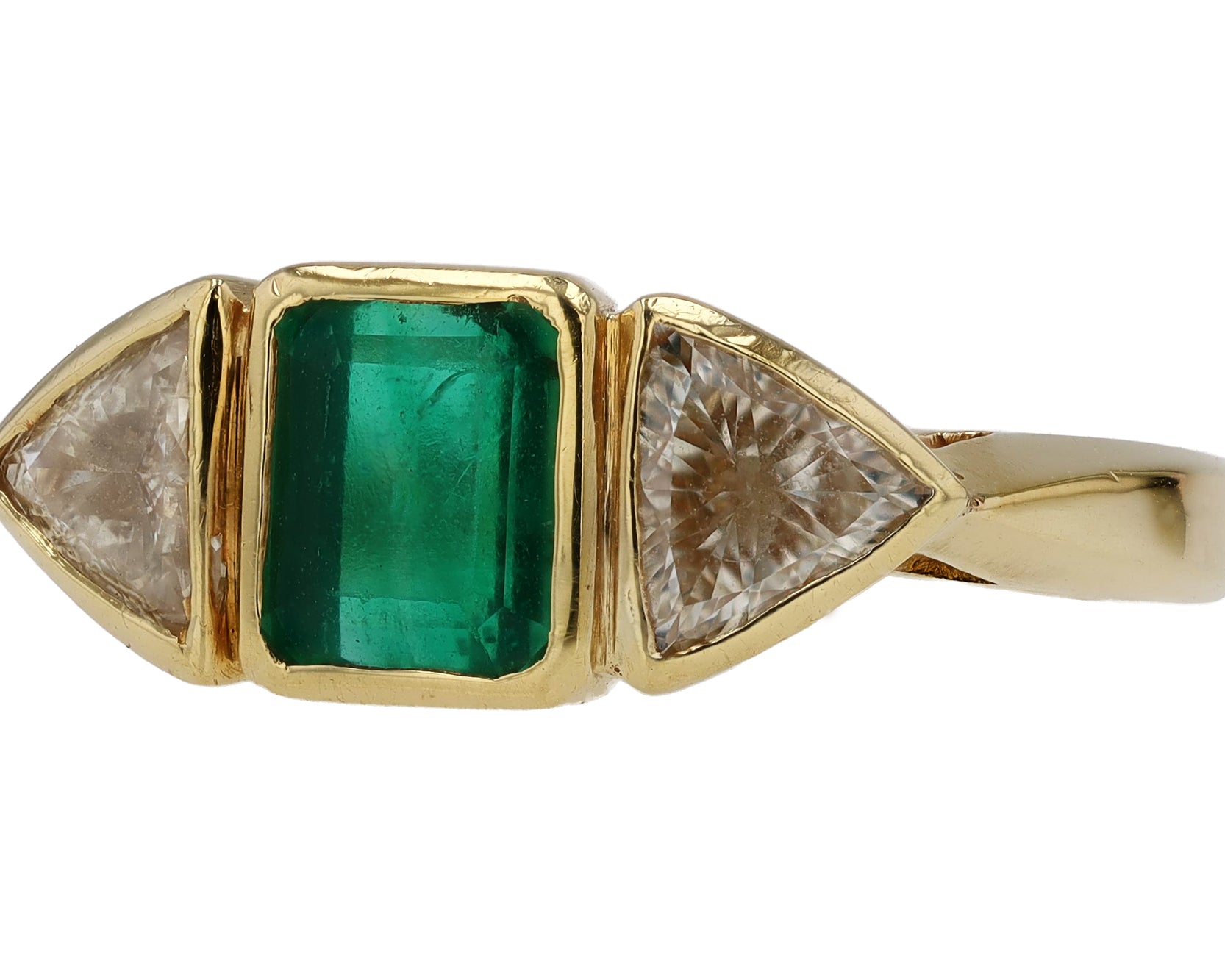 Estate 3 Stone Emerald & Diamond Yellow Gold Engagement Ring From Hollywood Icon Robert Mitchum