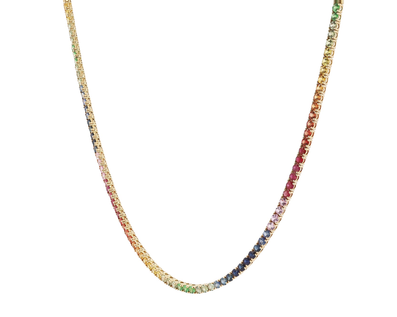Bella Rosa Jewelers 14.60 Carat Multi Color Sapphire Rainbow Riviera Necklace