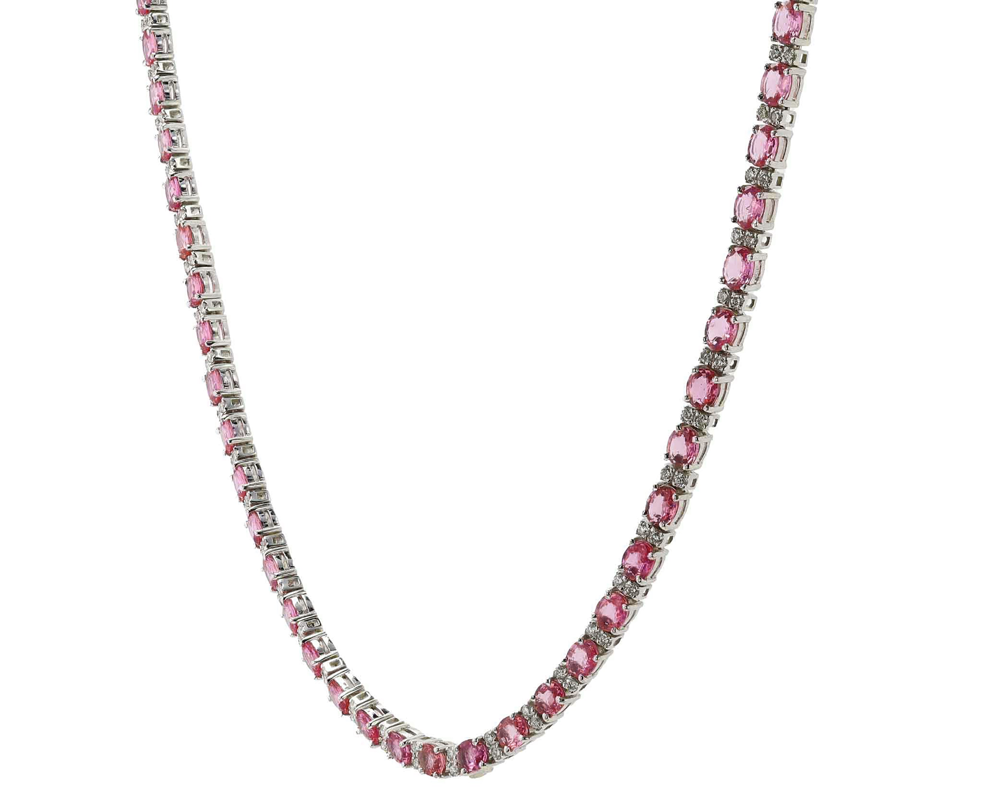 Vintage 1990s Estate 23 Carats Pink Sapphire and Diamond Riviera Necklace