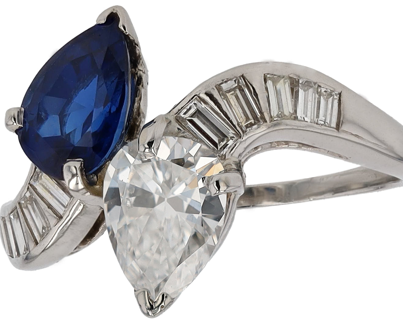 GIA Certified Pear Cut Diamond & Sapphire Toi Et Moi Ring