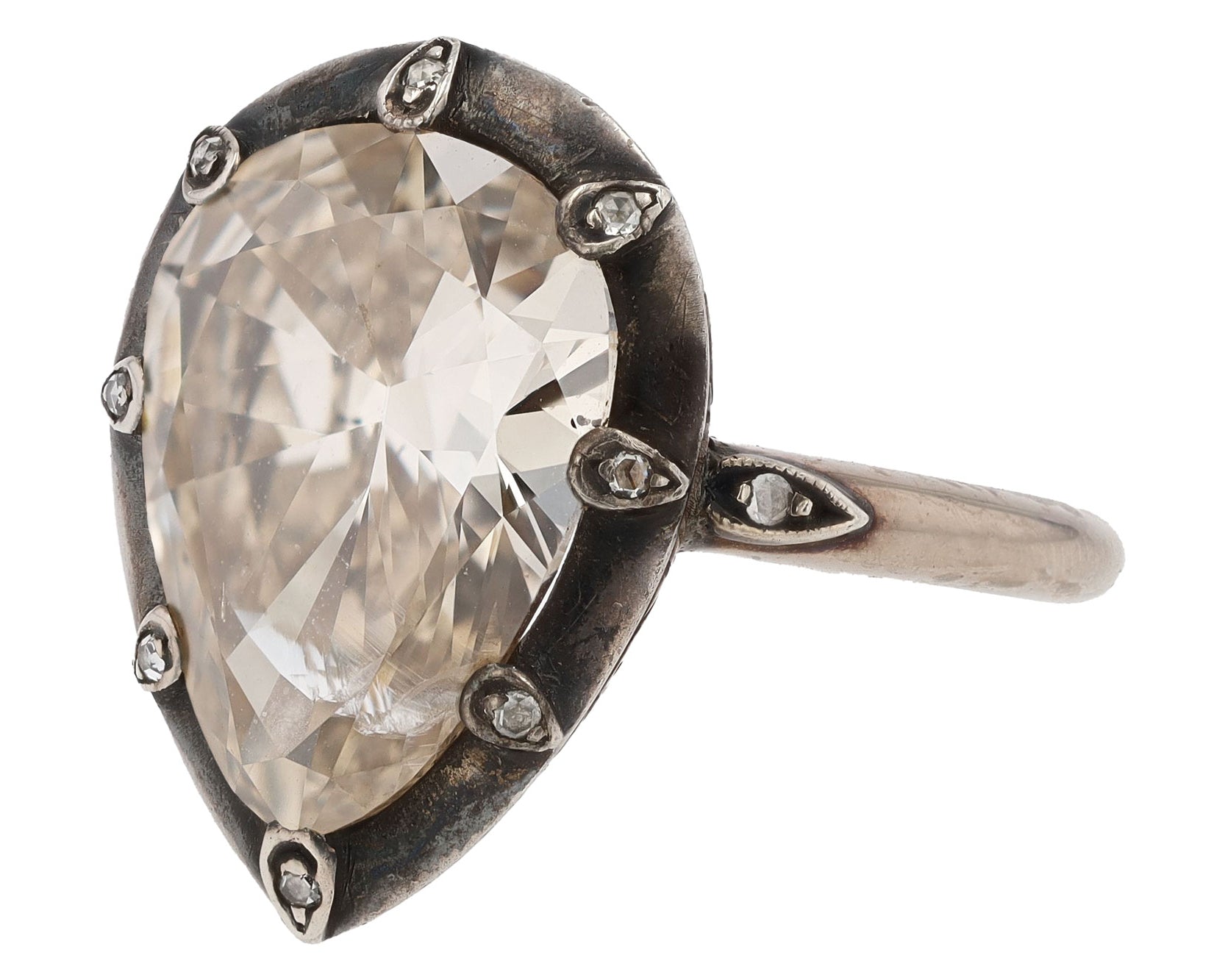 Antique 5.31 Carat Pear Cut Champagne Diamond Ring