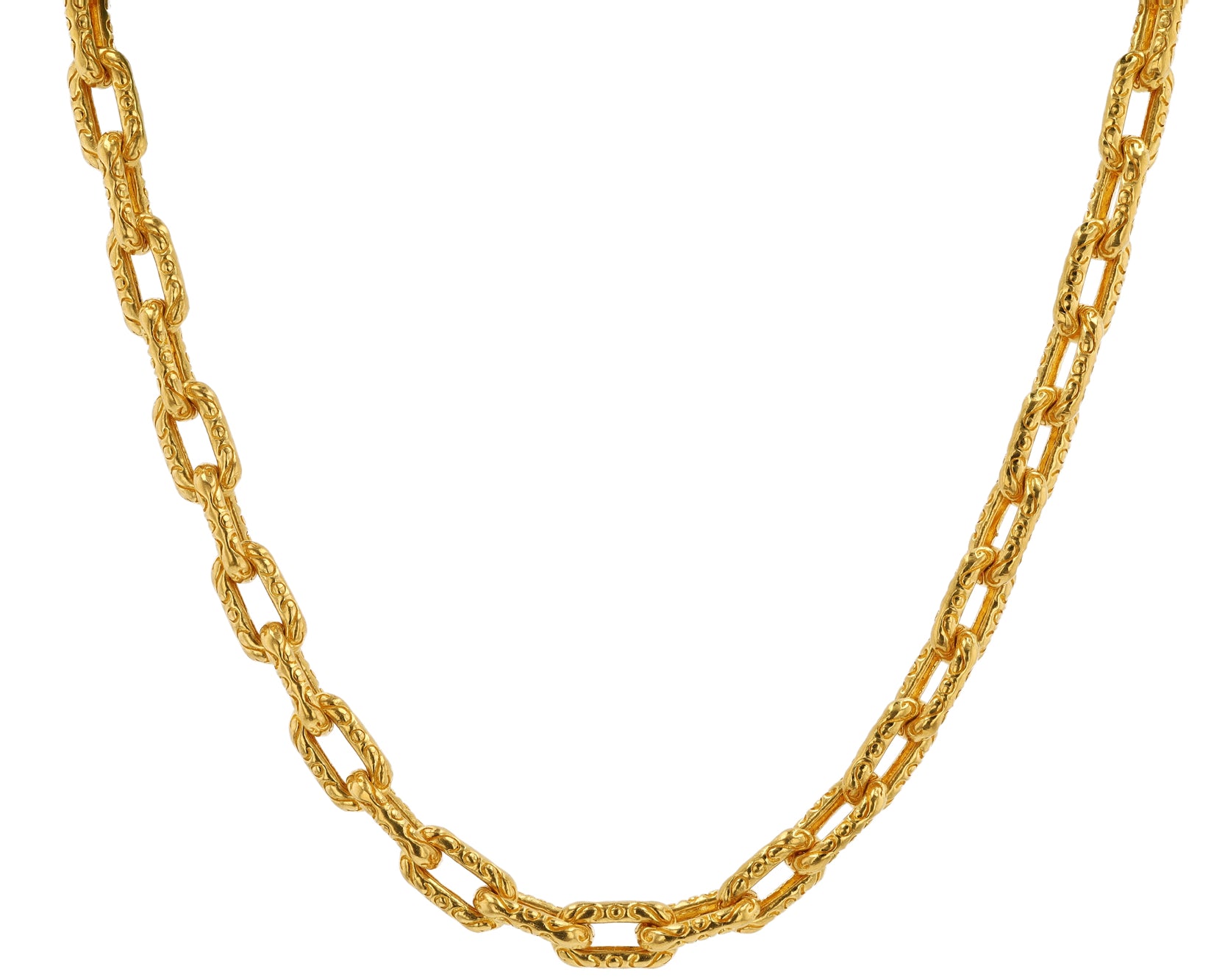 Heavy 24K Gold Engraved Chain Link Necklace