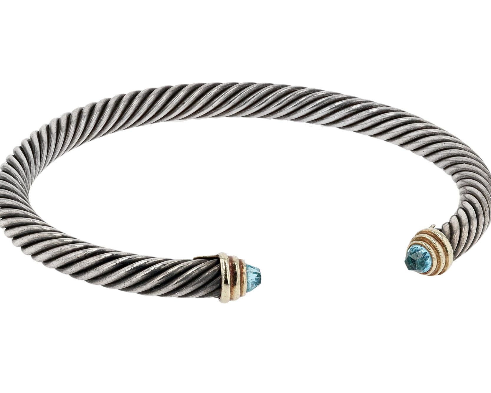 David Yurman Blue Topaz 14K Silver Cable Cuff Bracelet