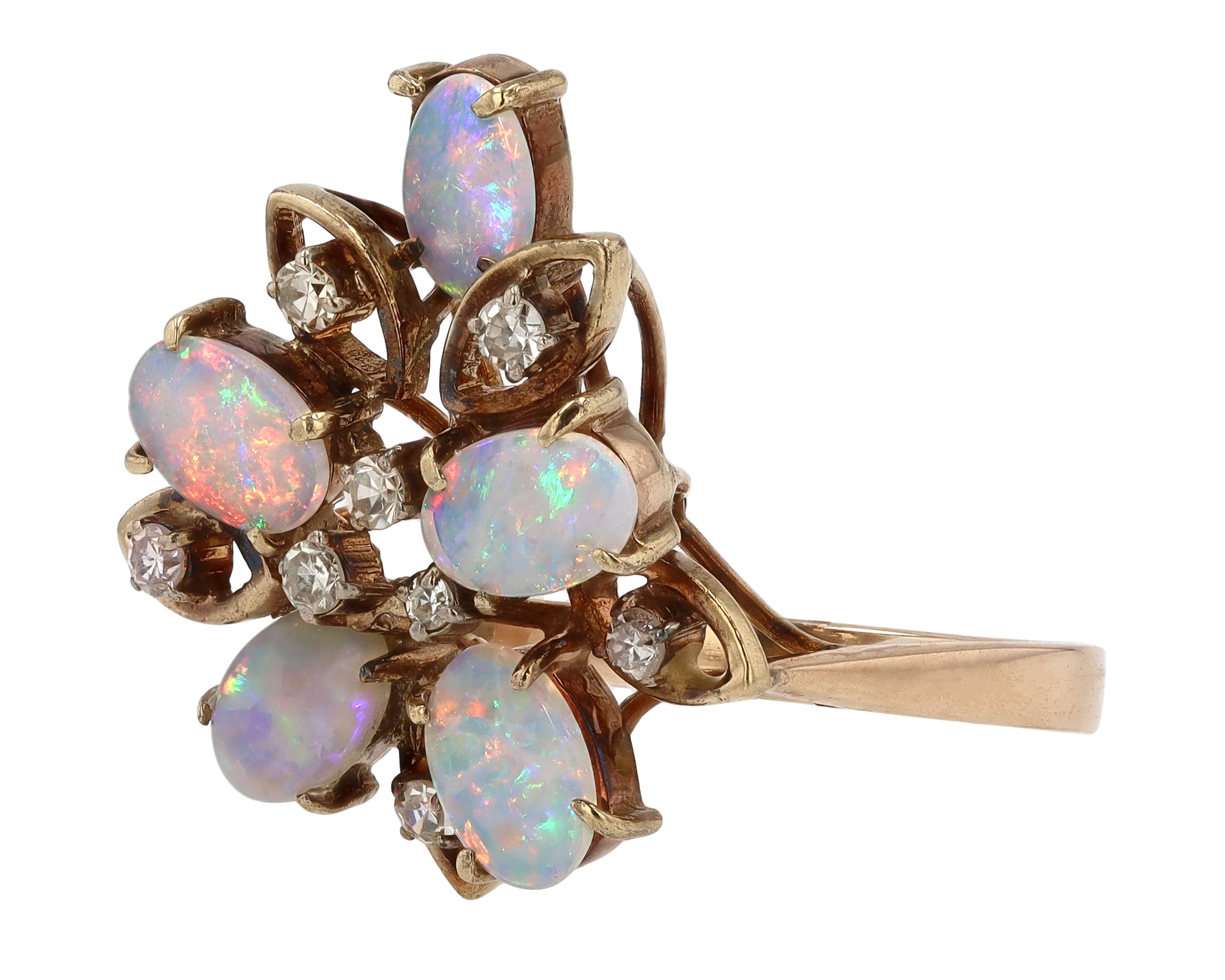 Mid Century Opal Flower Cluster Cocktail Ring