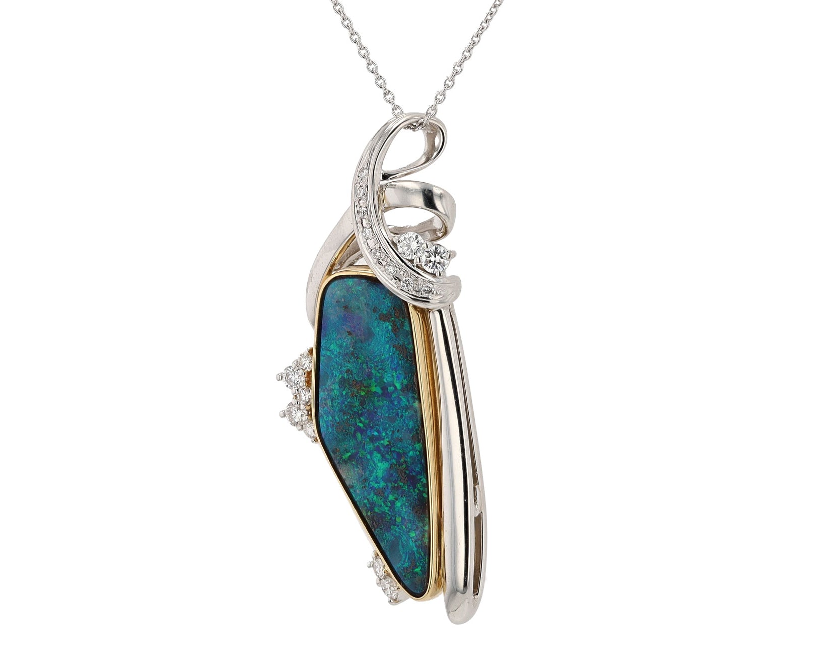 Vintage 10.74 Carat Boulder Opal and Diamond Pendant Necklace