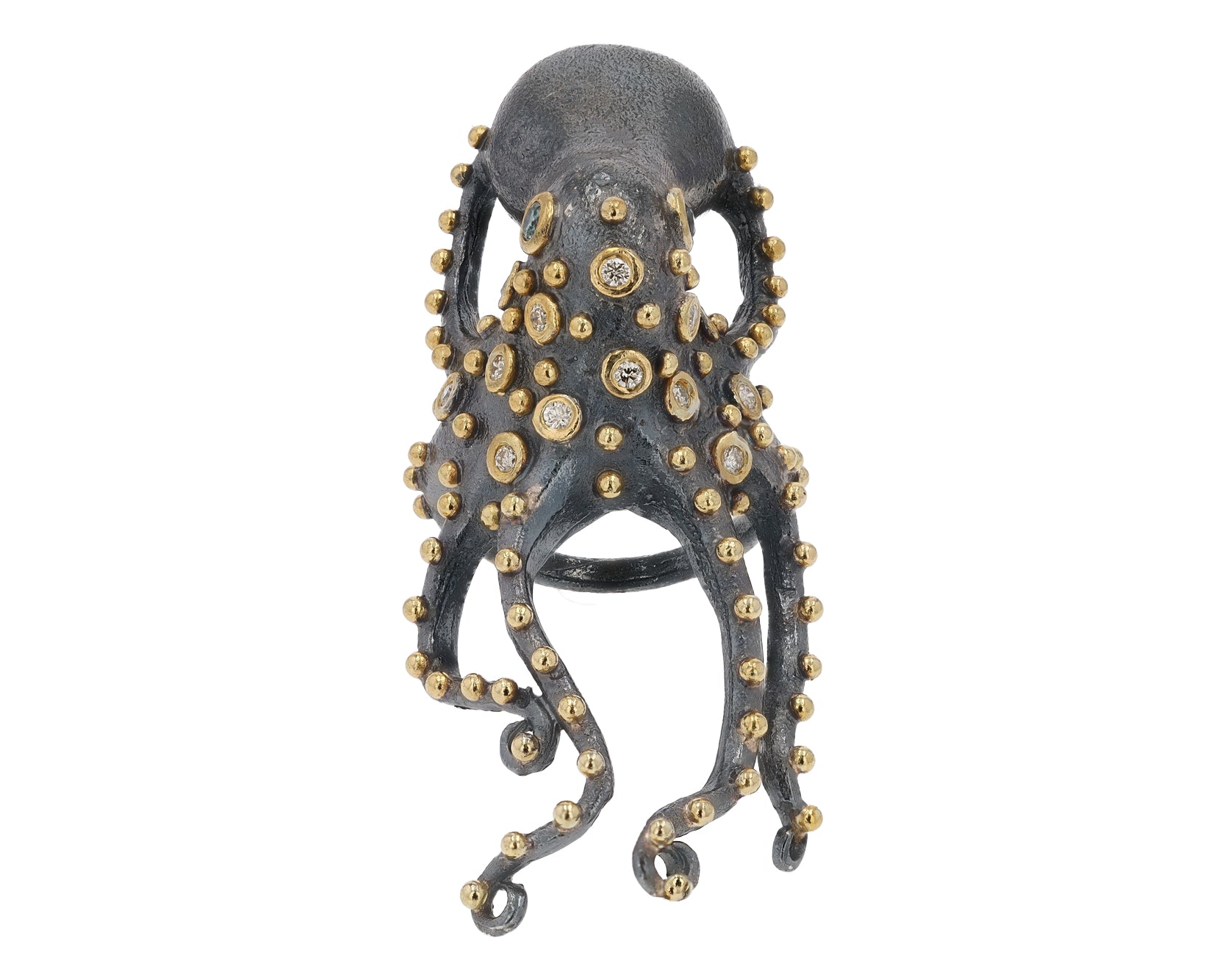 24kt Gold & Silver Diamond Octopus Cocktail Ring