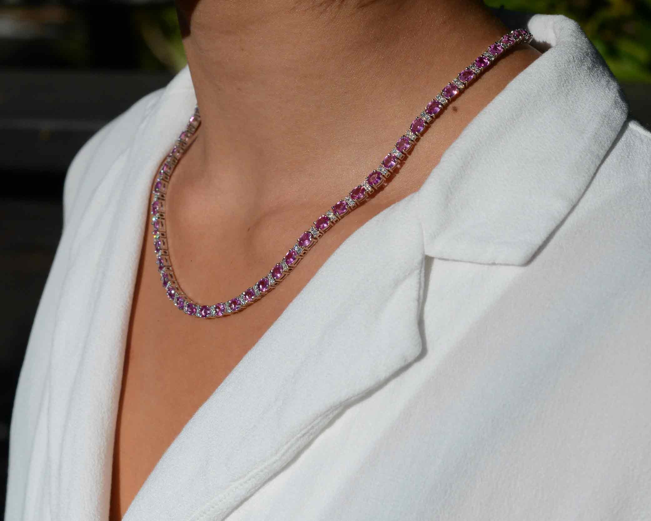 Vintage 1990s Estate 23 Carats Pink Sapphire and Diamond Riviera Necklace
