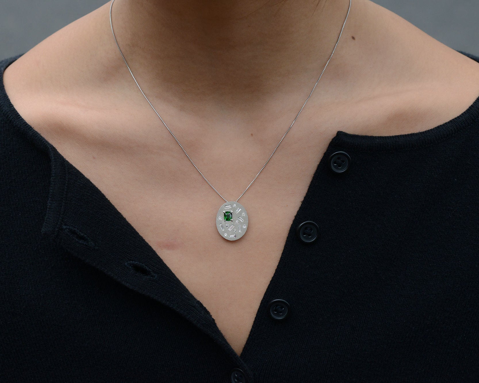 Tsavorite Garnet and Diamond Modernist Necklace