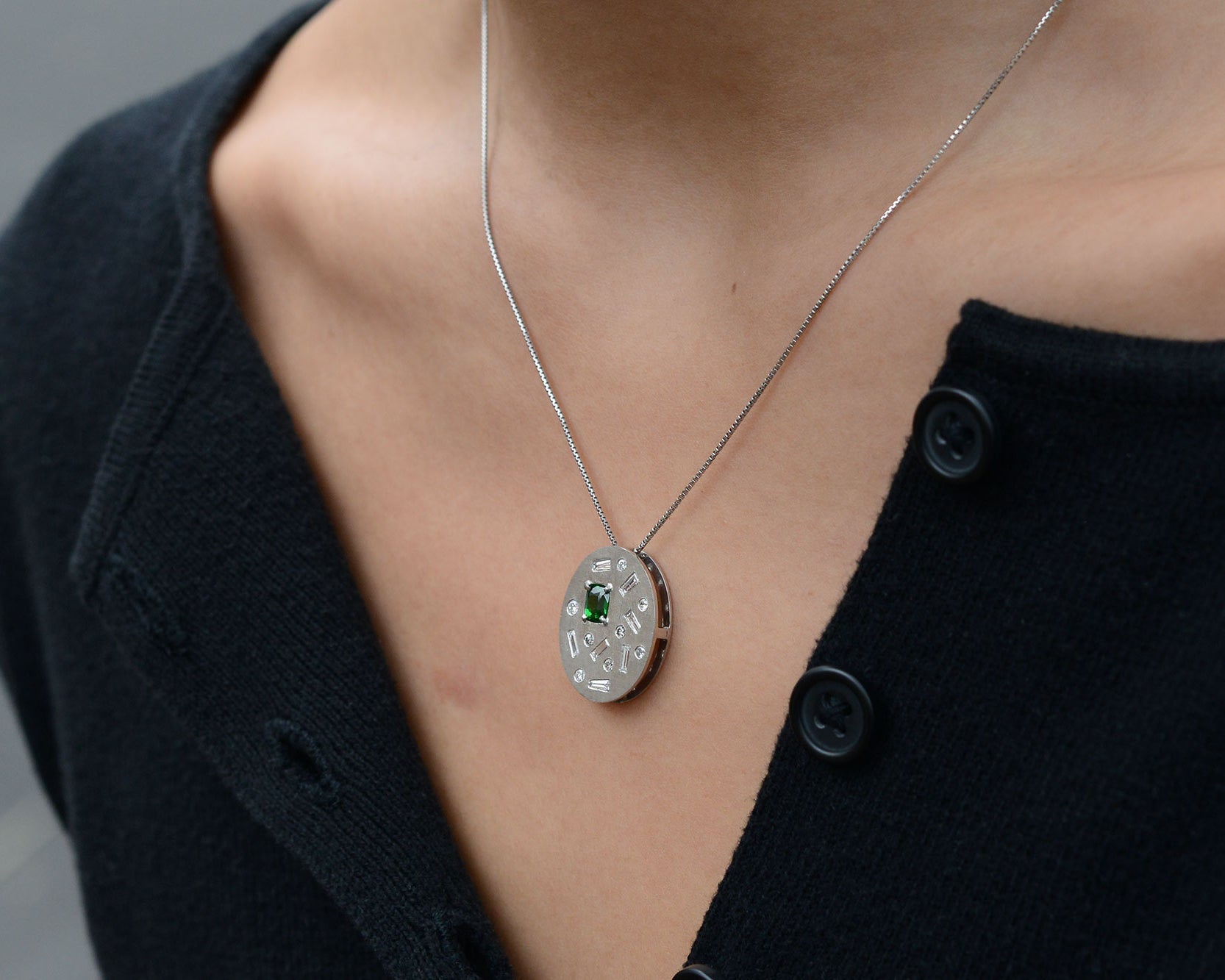 Tsavorite Garnet and Diamond Modernist Necklace