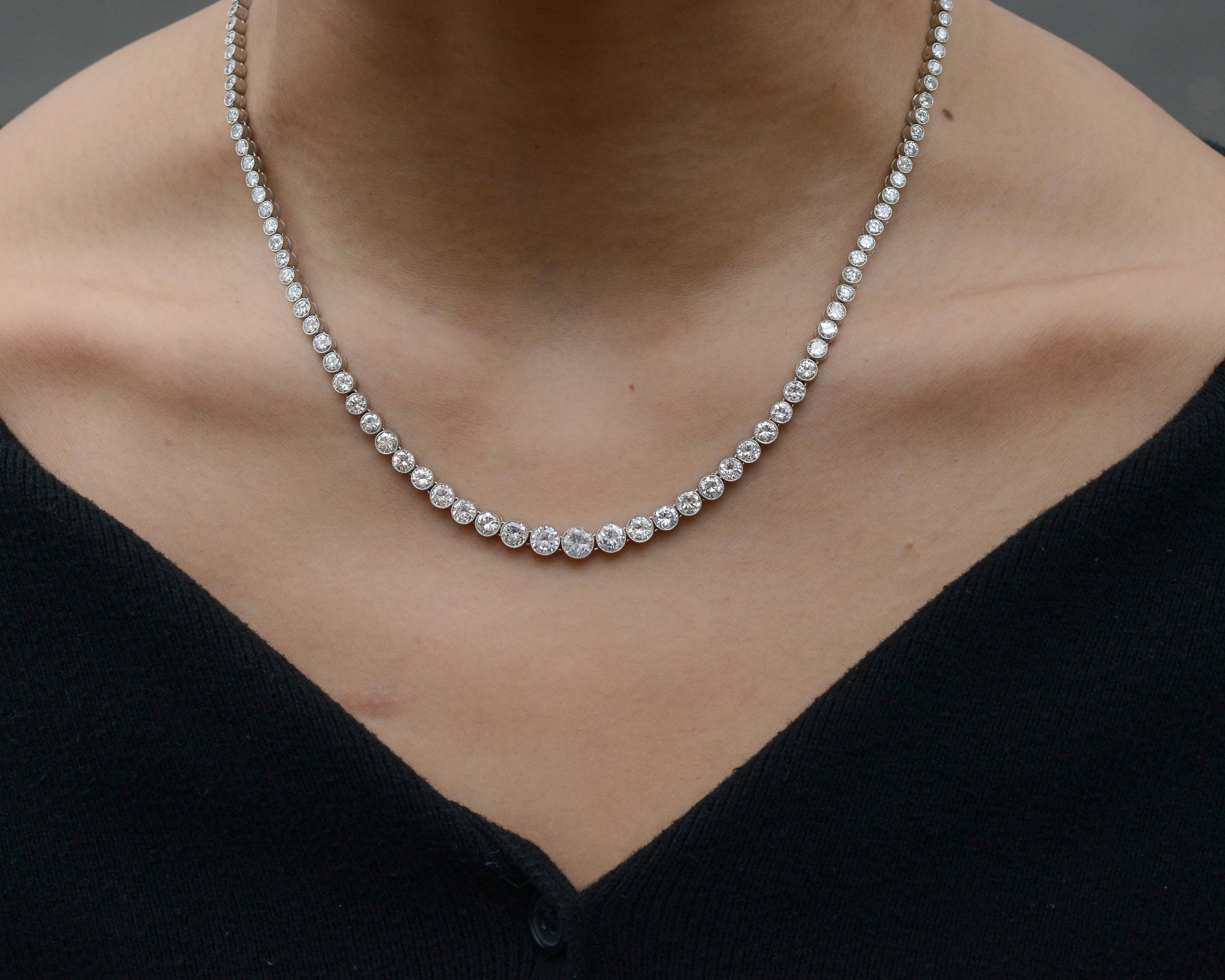 Platinum 14.58 Carat Diamond Riviera Necklace