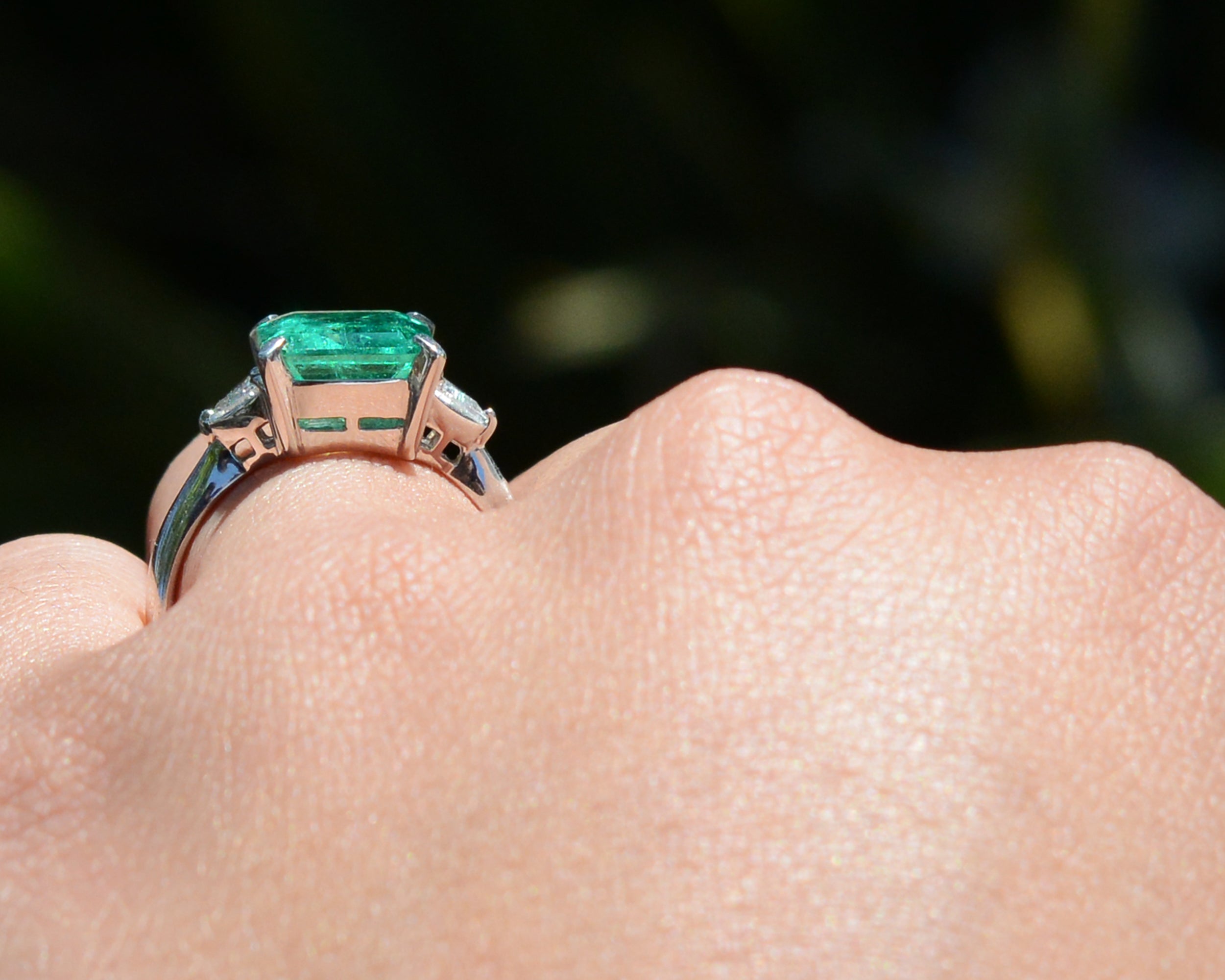 Classic Colombian Emerald and Diamond 3 Stone Ring
