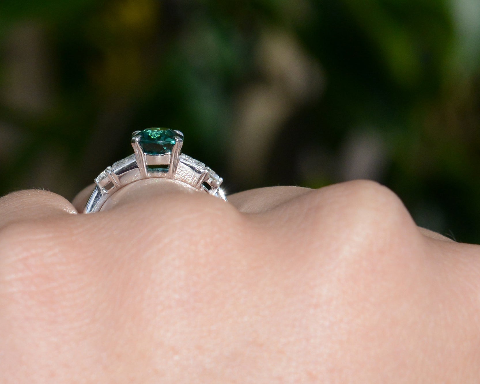 Oval Blue-Green Tourmaline Diamond Engagement Ring