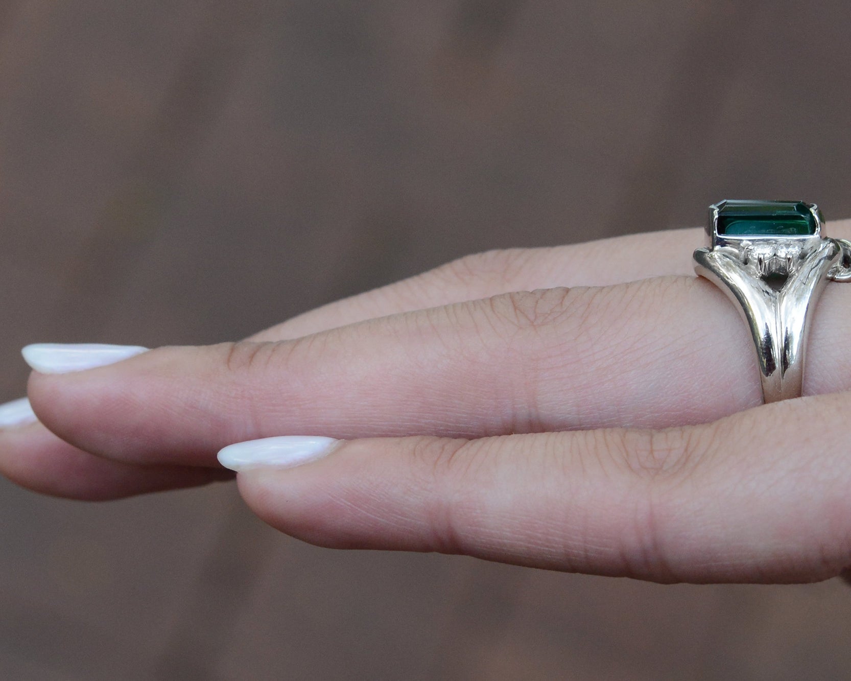 Retro Green Tourmaline Diamond Engagement Ring