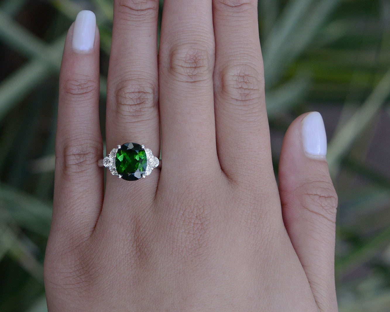 Estate Green Tourmaline and Diamond Engagement Ring