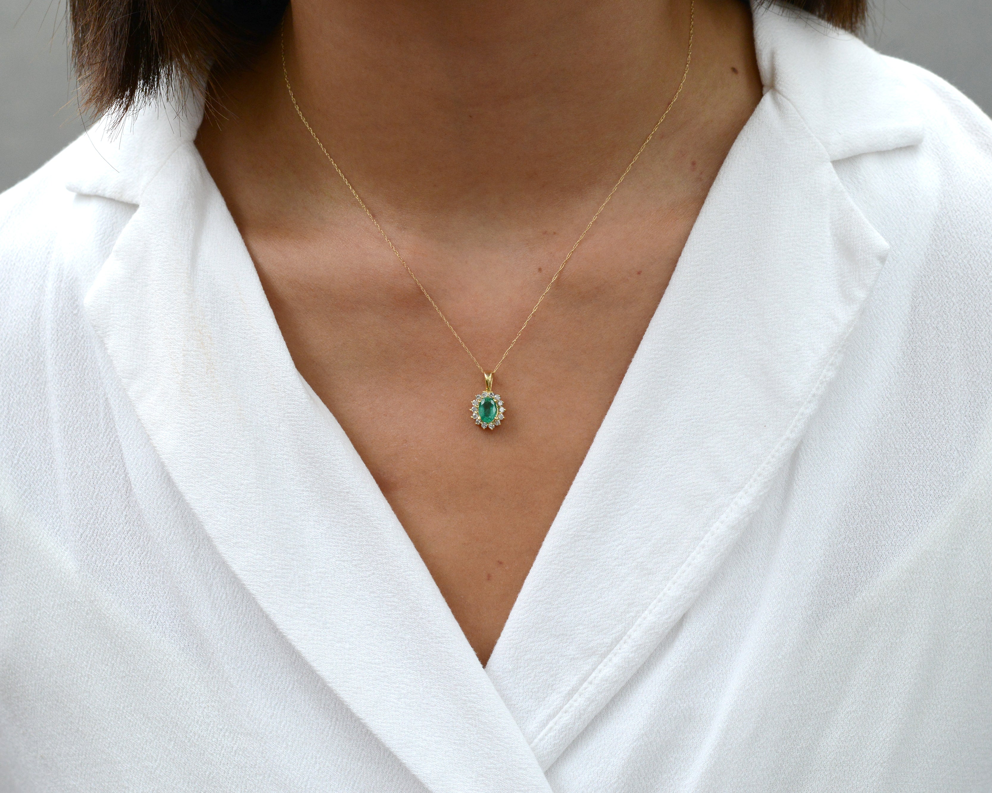 Classic Oval Emerald and Diamond Necklace