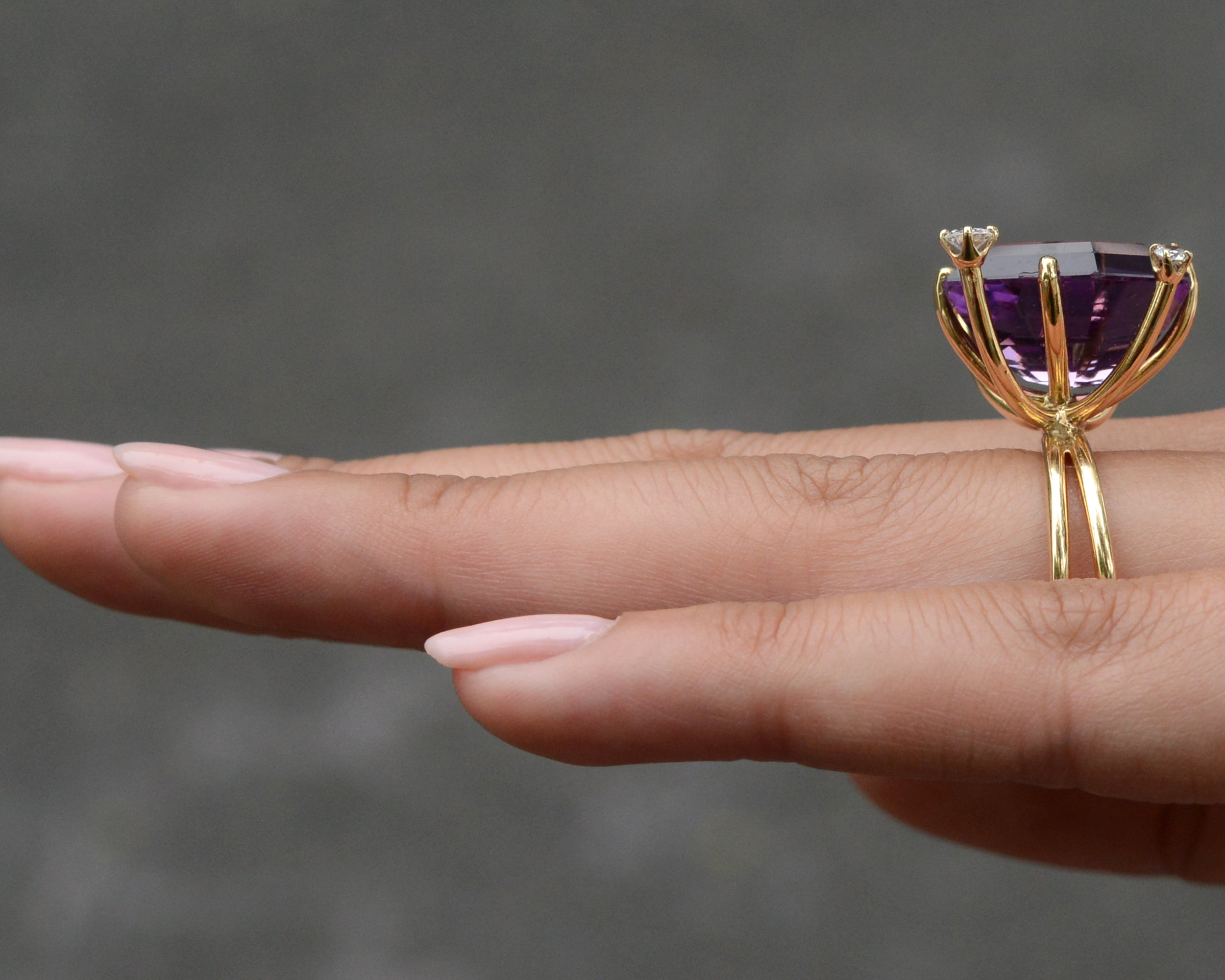 Vintage Modernist Amethyst and Diamond Cocktail Ring