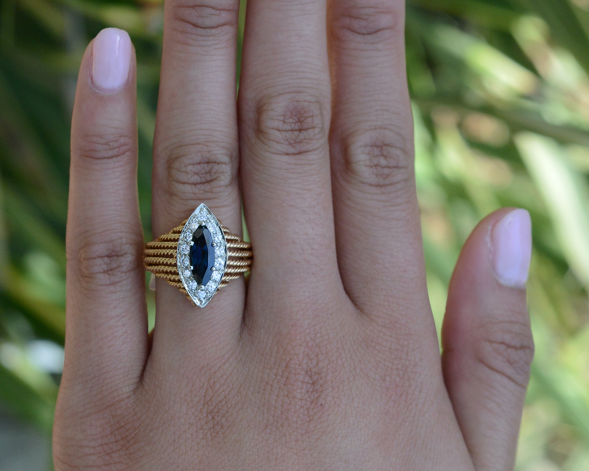Vintage Mid Century Marquise Sapphire Engagement Ring