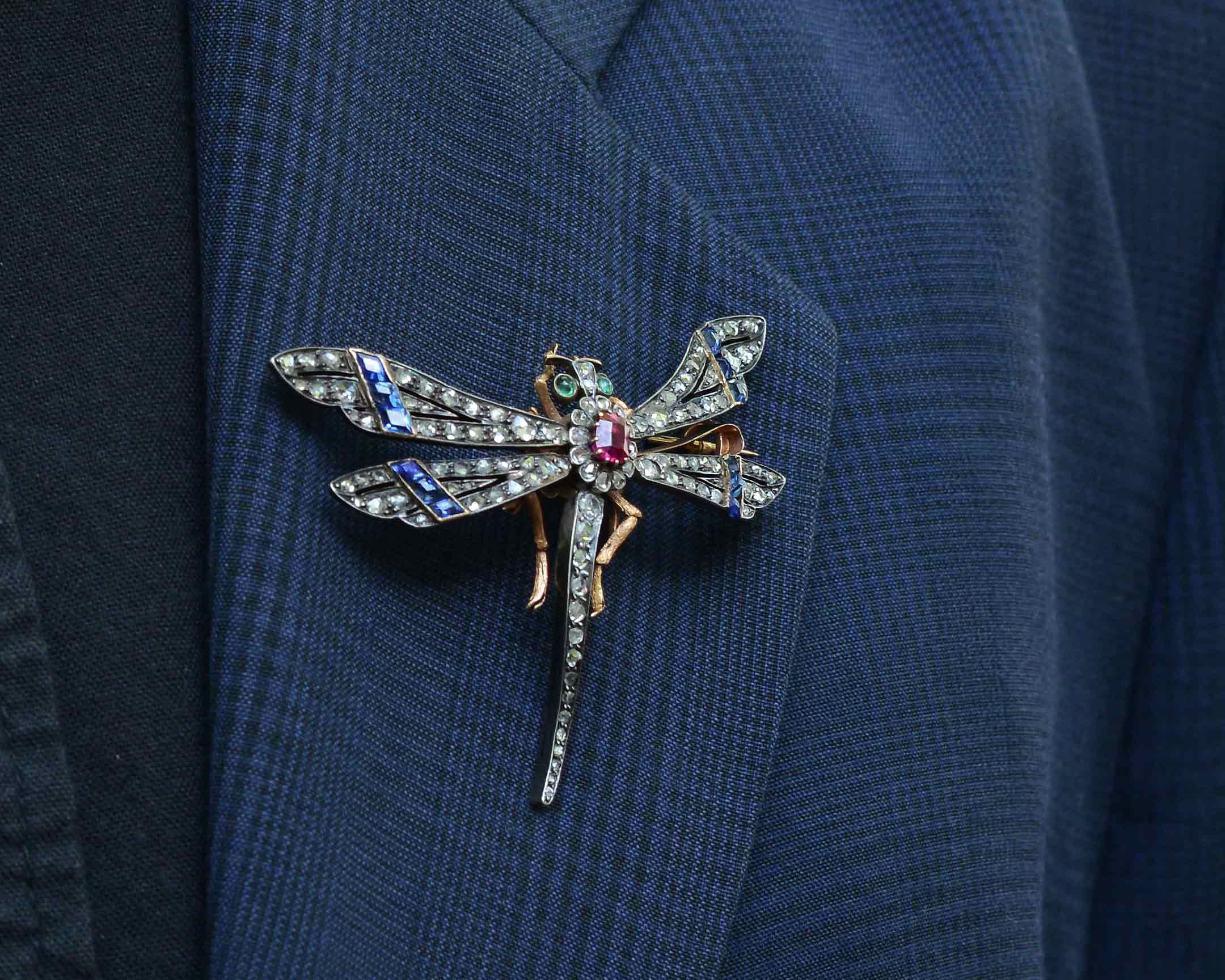 Antique Victorian En Tremblant Diamond Dragonfly Brooch
