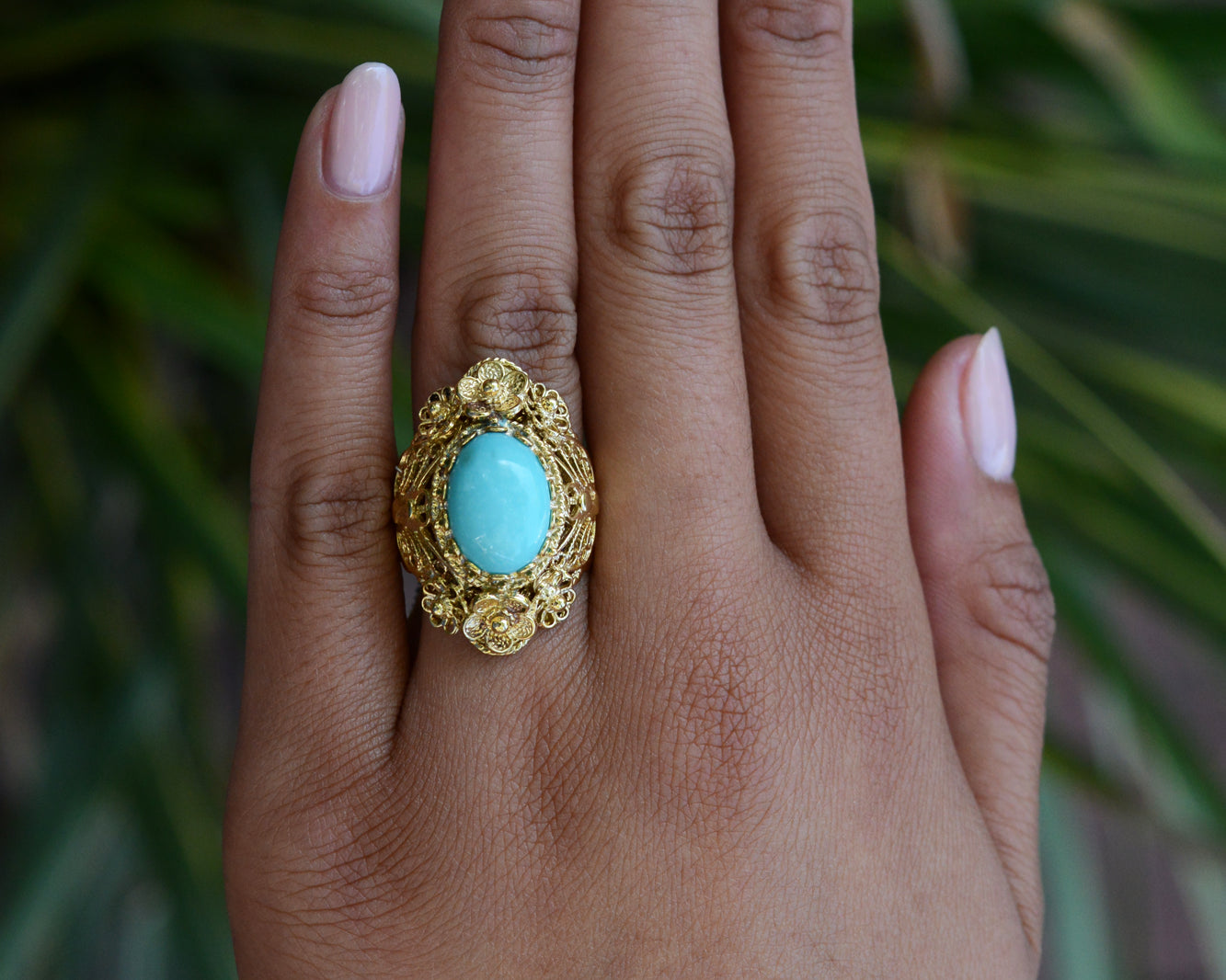 Vintage Persian Turquoise Yellow Gold Cocktail Ring