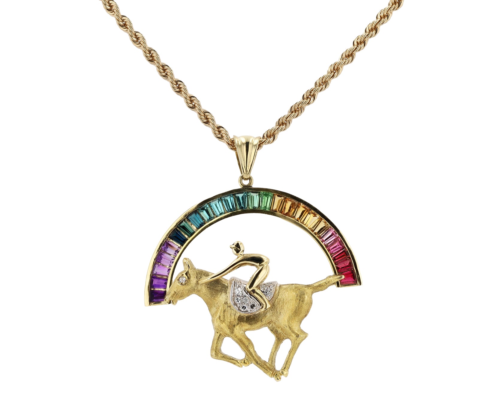 Winning Colors Kentucky Derby Thoroughbred Race Horse Jockey 18K Gold Necklace