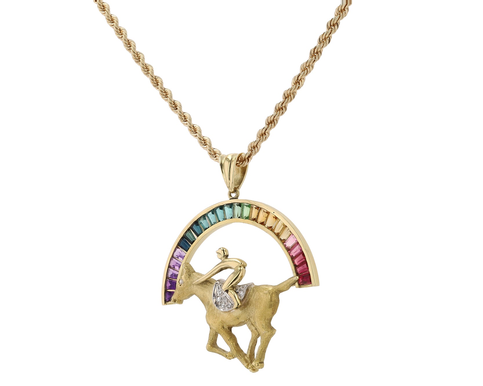 Winning Colors Kentucky Derby Thoroughbred Race Horse Jockey 18K Gold Necklace