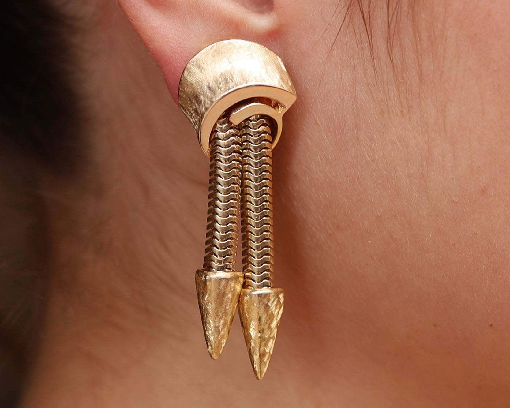 14K Gold Dagger Clip-On Vintage Dangle Earrings