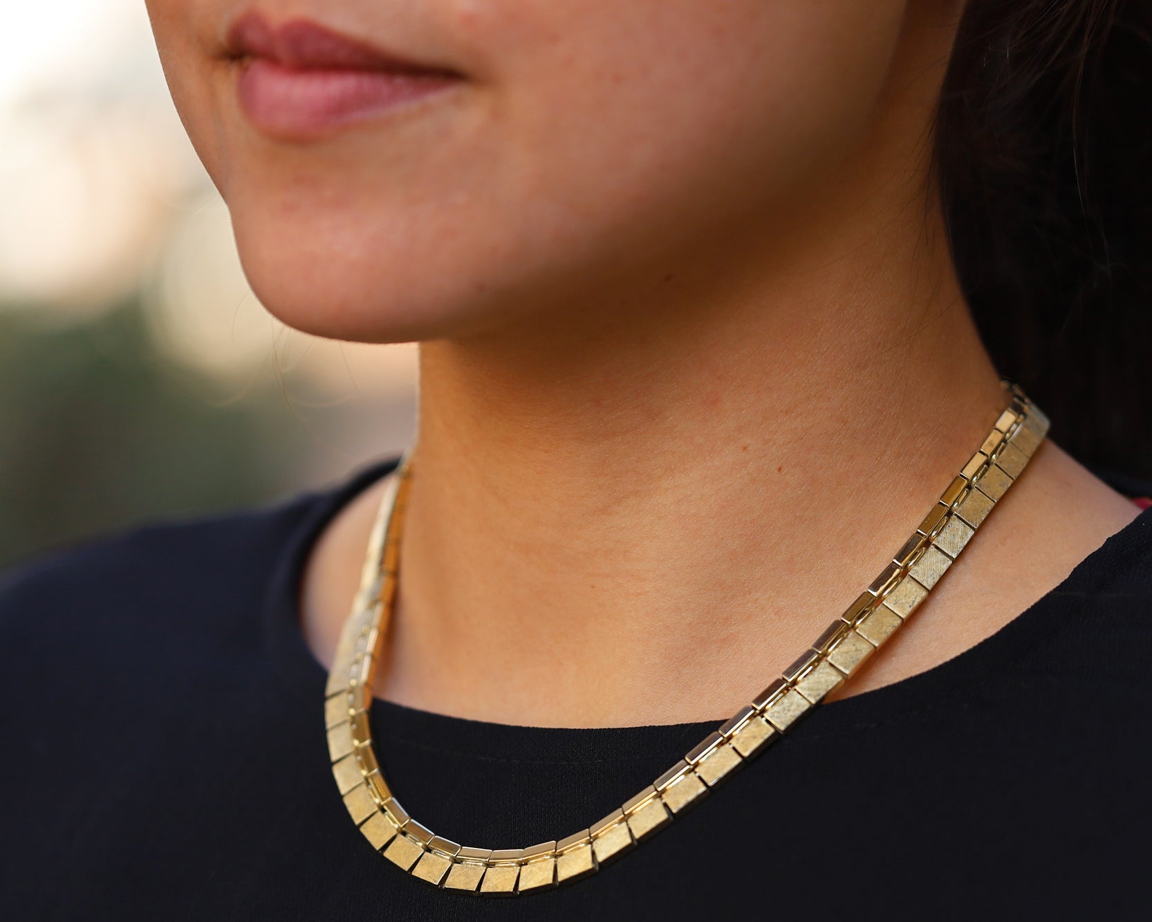 Modernist 1960s Vintage 14k Gold Florentine Link Necklace