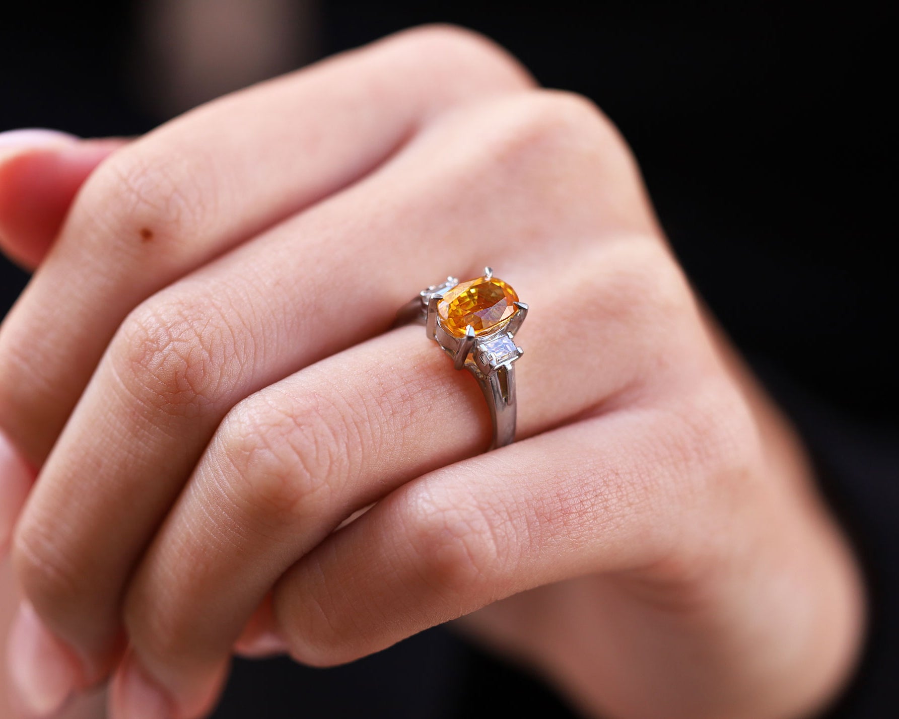 Fiery 3 Carat Orange Sapphire and Diamond Vintage Gemstone Engagement Ring