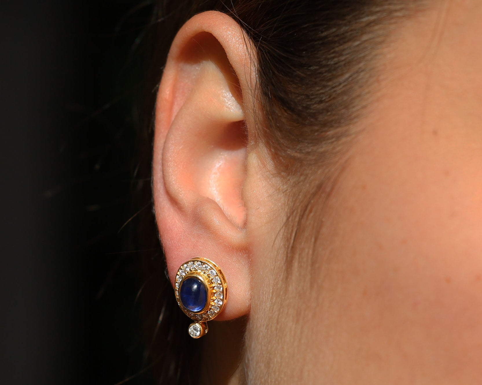 Vintage 3 Carat Cabochon Sapphire and Diamond Earrings