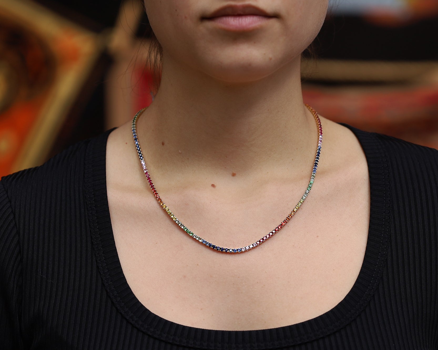 Bella Rosa Jewelers 14.60 Carat Multi Color Sapphire Rainbow Riviera Necklace