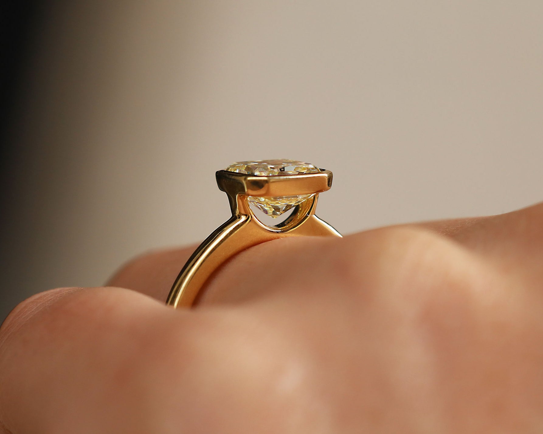 2.09ct Yellow Diamond Bezel Set Solitaire Engagement Ring