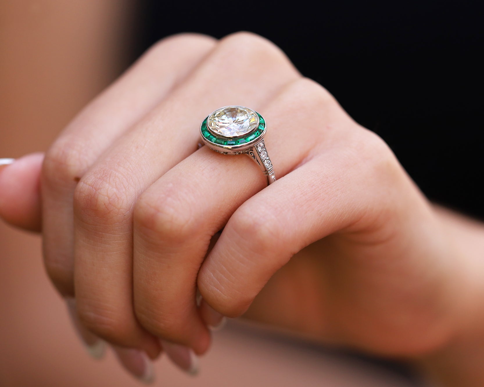 Bespoke Art Deco Revival 4.10 Carat Diamond & Emerald Platinum Engagement Ring