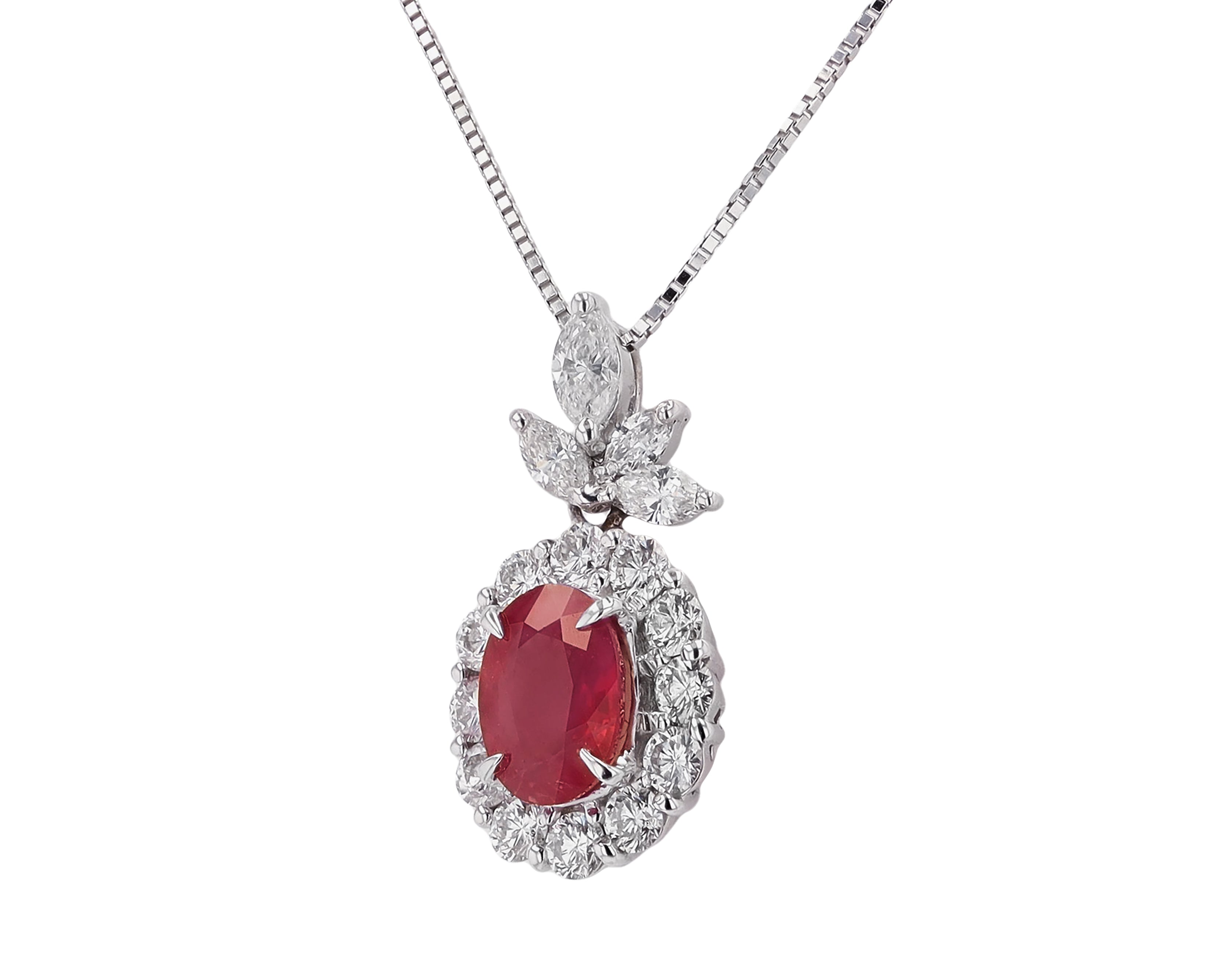 Vintage GIA Certified 1.58ct Burma Ruby Pendant Necklace