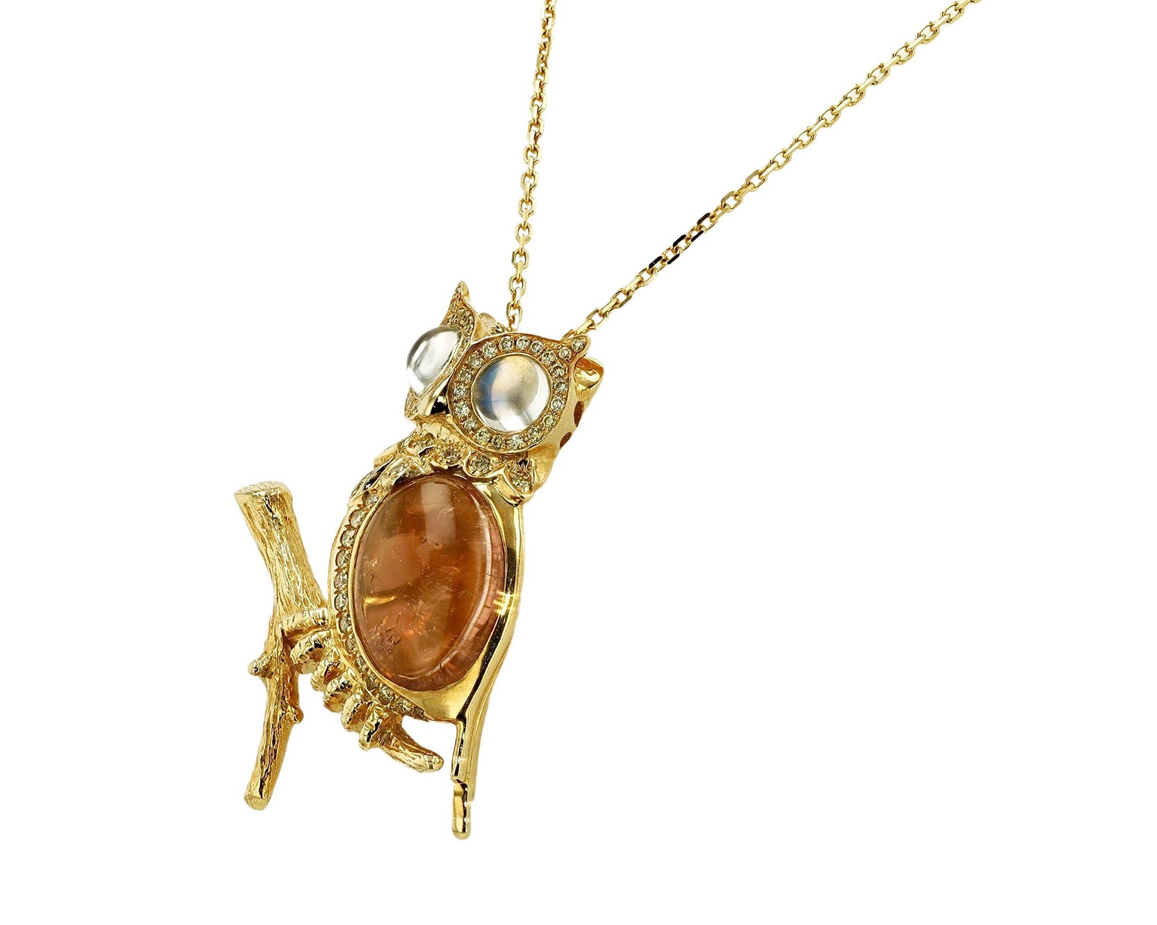 Vintage Tourmaline and Moonstone Owl Necklace