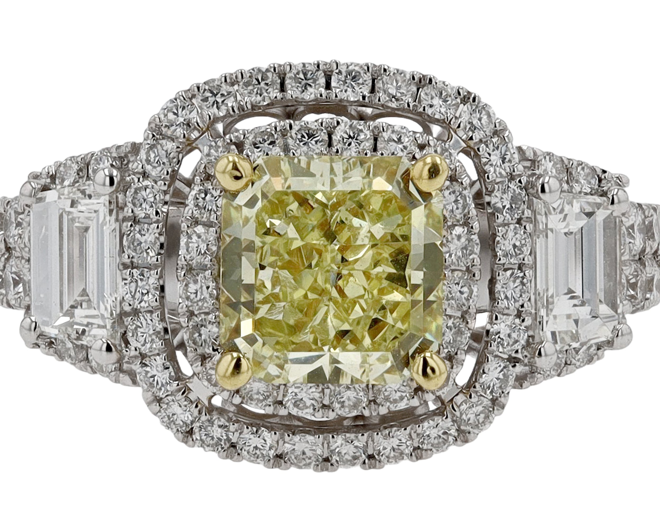 Contemporary Estate GIA Certified 1.55 Carat Fancy Yellow Diamond Engagement Ring