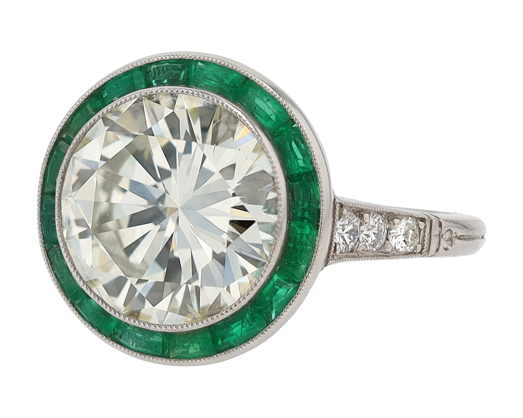 Bespoke Art Deco Revival 4.10 Carat Diamond & Emerald Platinum Engagement Ring