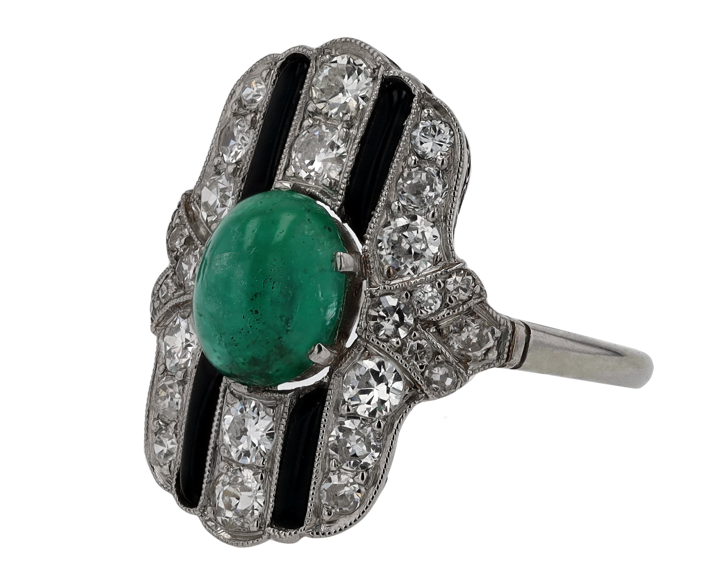 Emerald Diamond and Black Onyx Art Deco Cocktail Ring