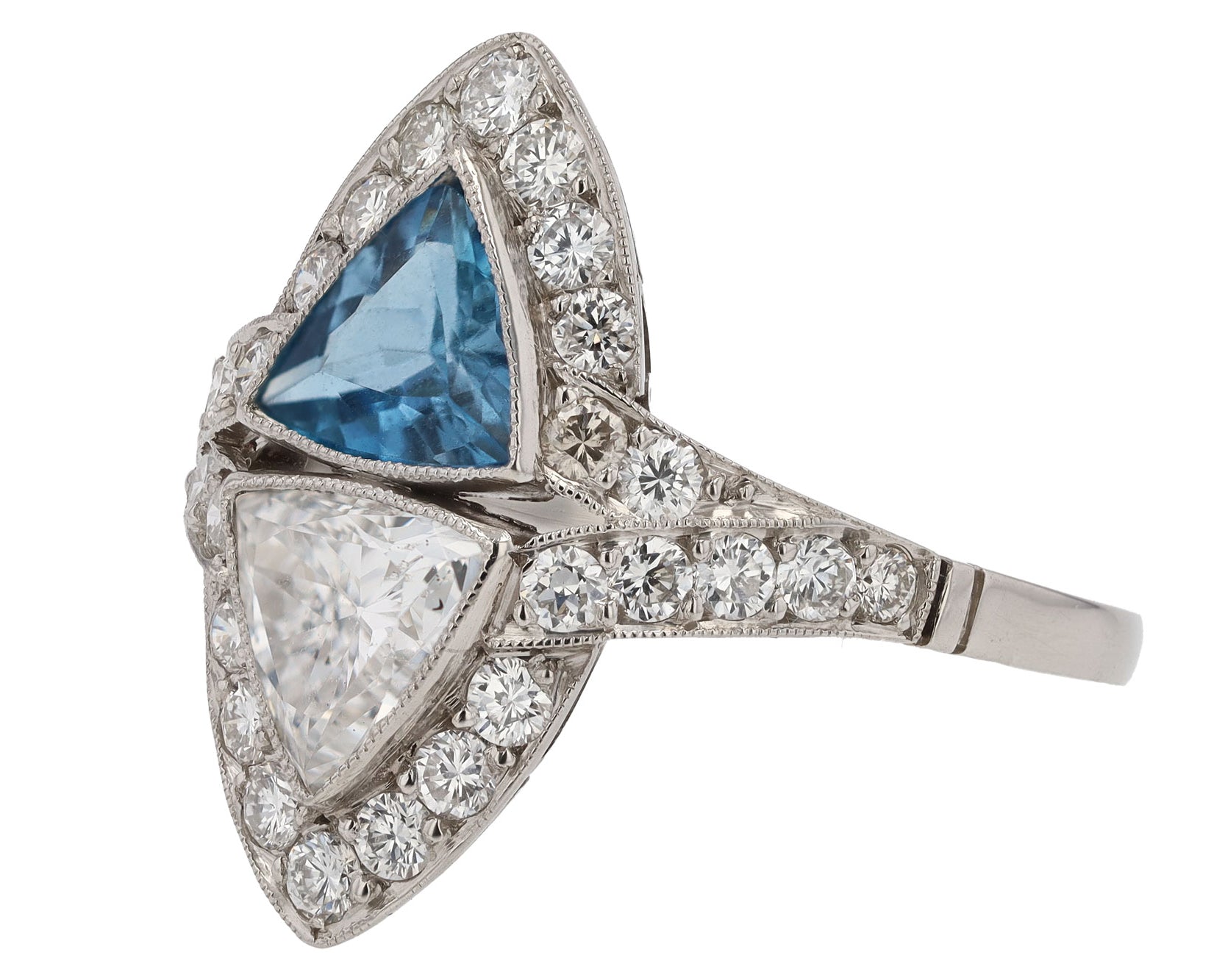 Vintage Aquamarine and Diamond Toi et Moi Two Stone Ring
