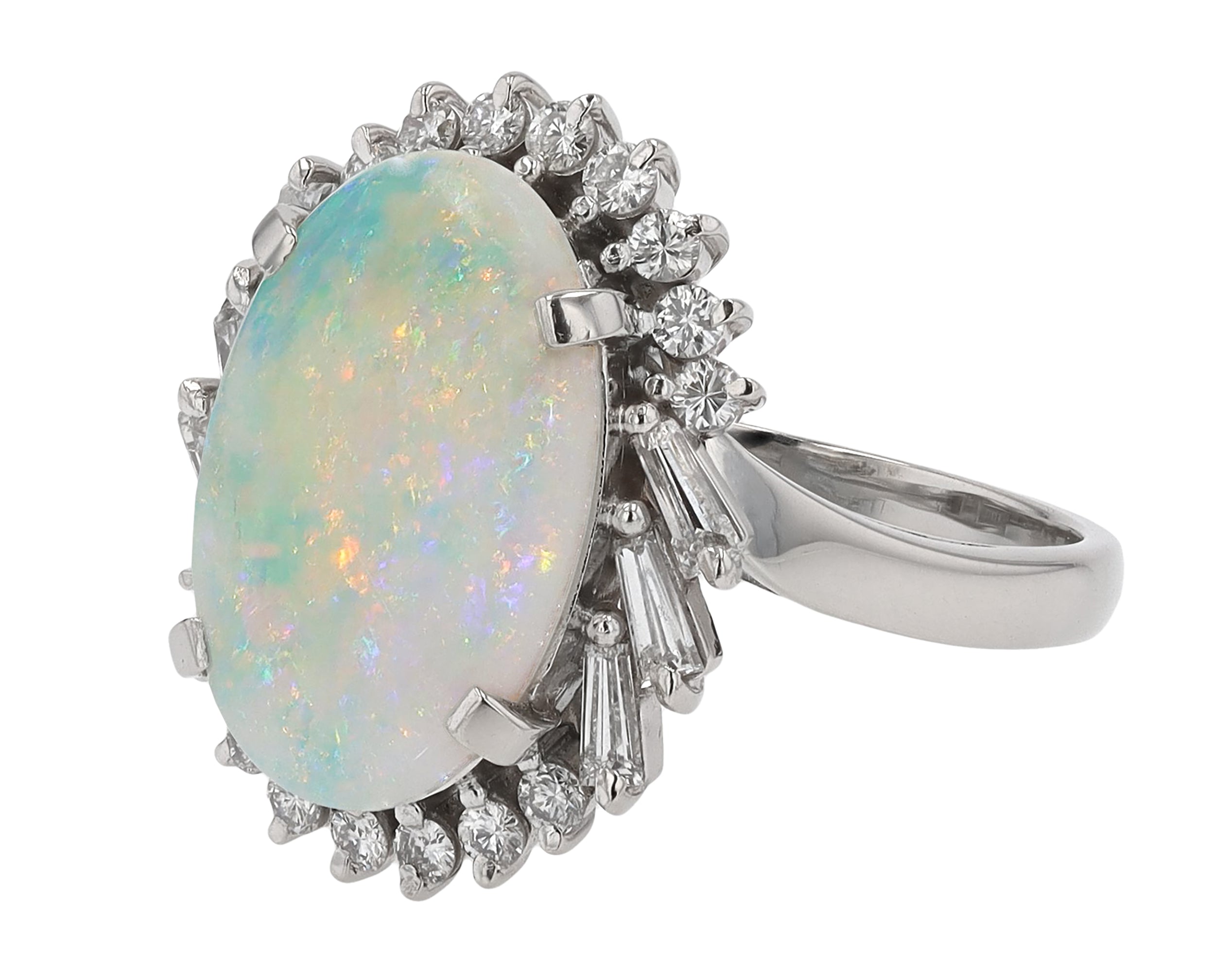 Mid Century Opal and Diamond Cocktail Ring