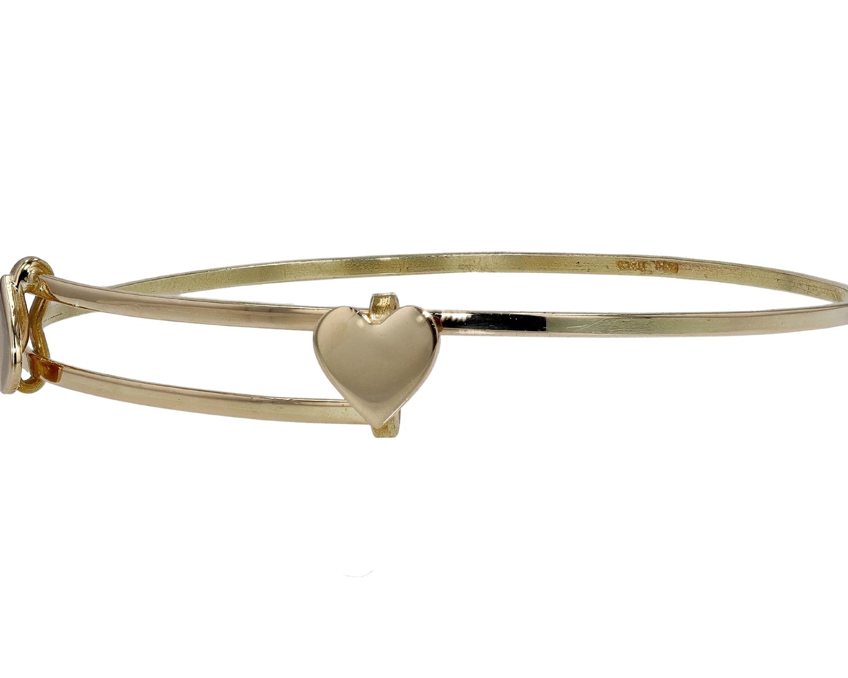 Vintage 14k Yellow Gold Adjustable Twin Heart Bangle Bracelet