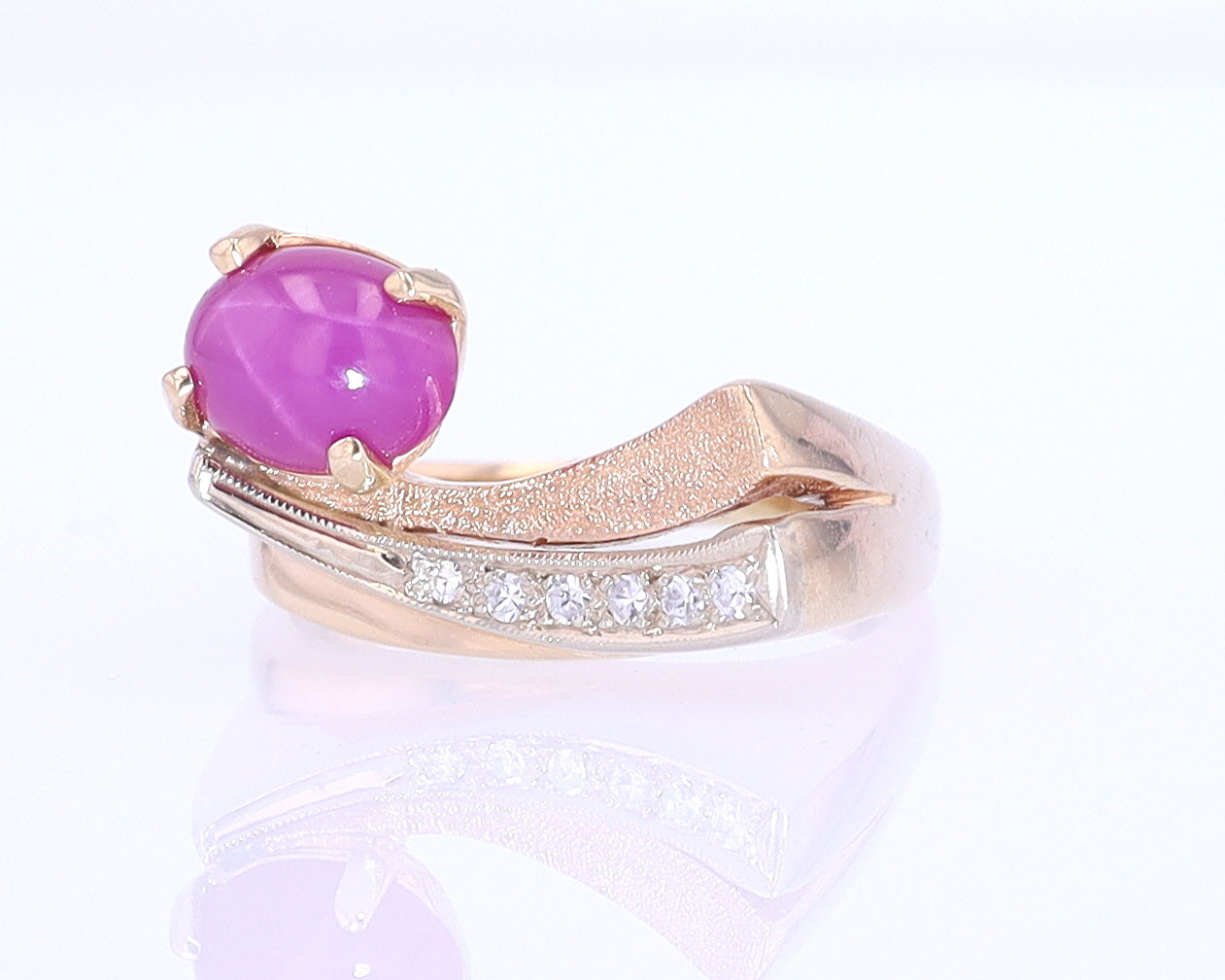 1950s Mid Century Space Age Pink Star Sapphire Cocktail Ring