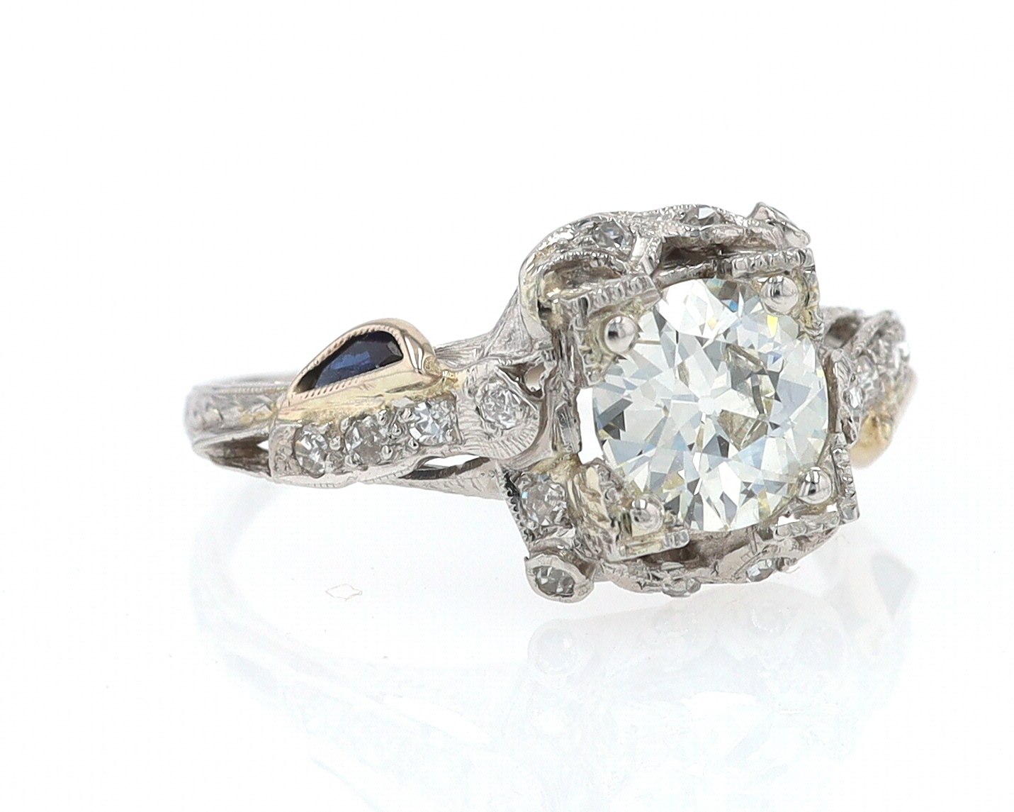GIA Certified Asymmetrical Art Deco Antique Diamond Engagement Ring