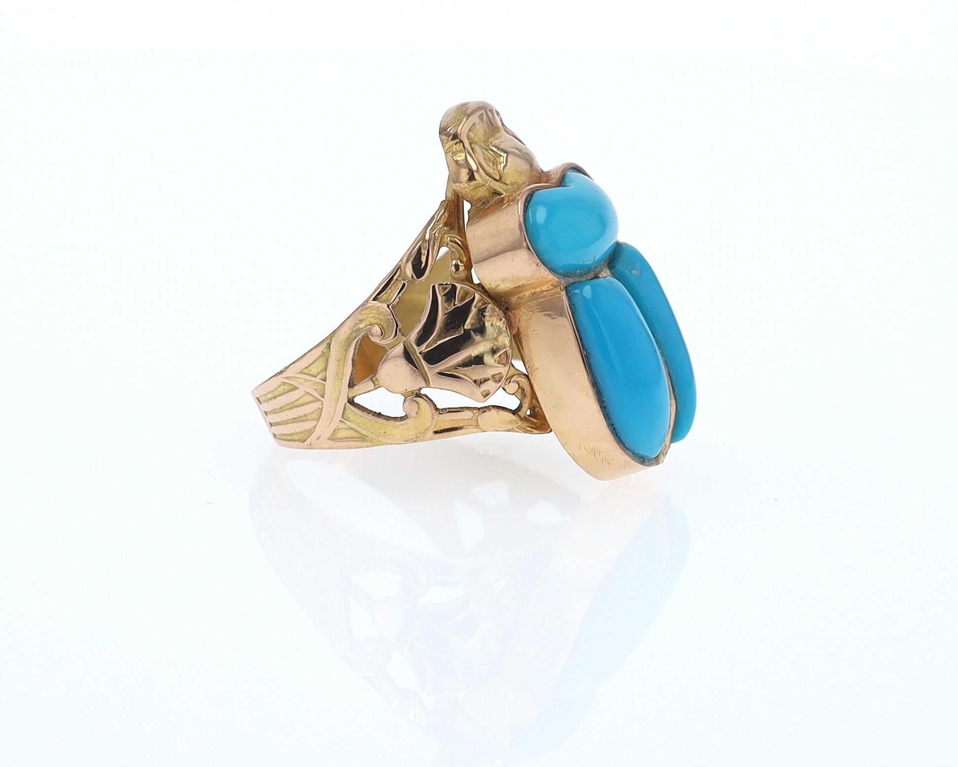 18K Gold Egyptian Revival Turquoise Scarab Ring