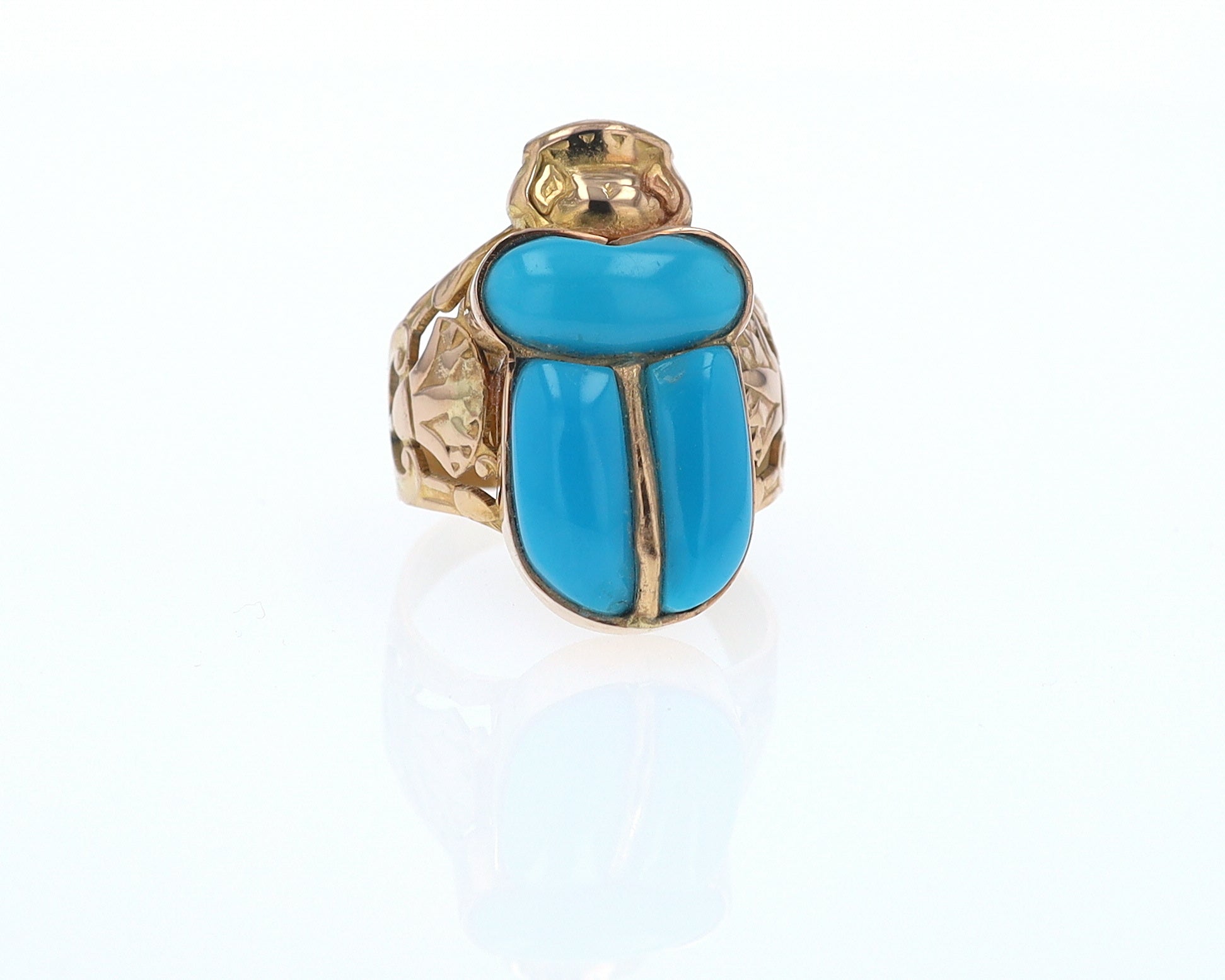 18K Gold Egyptian Revival Turquoise Scarab Ring